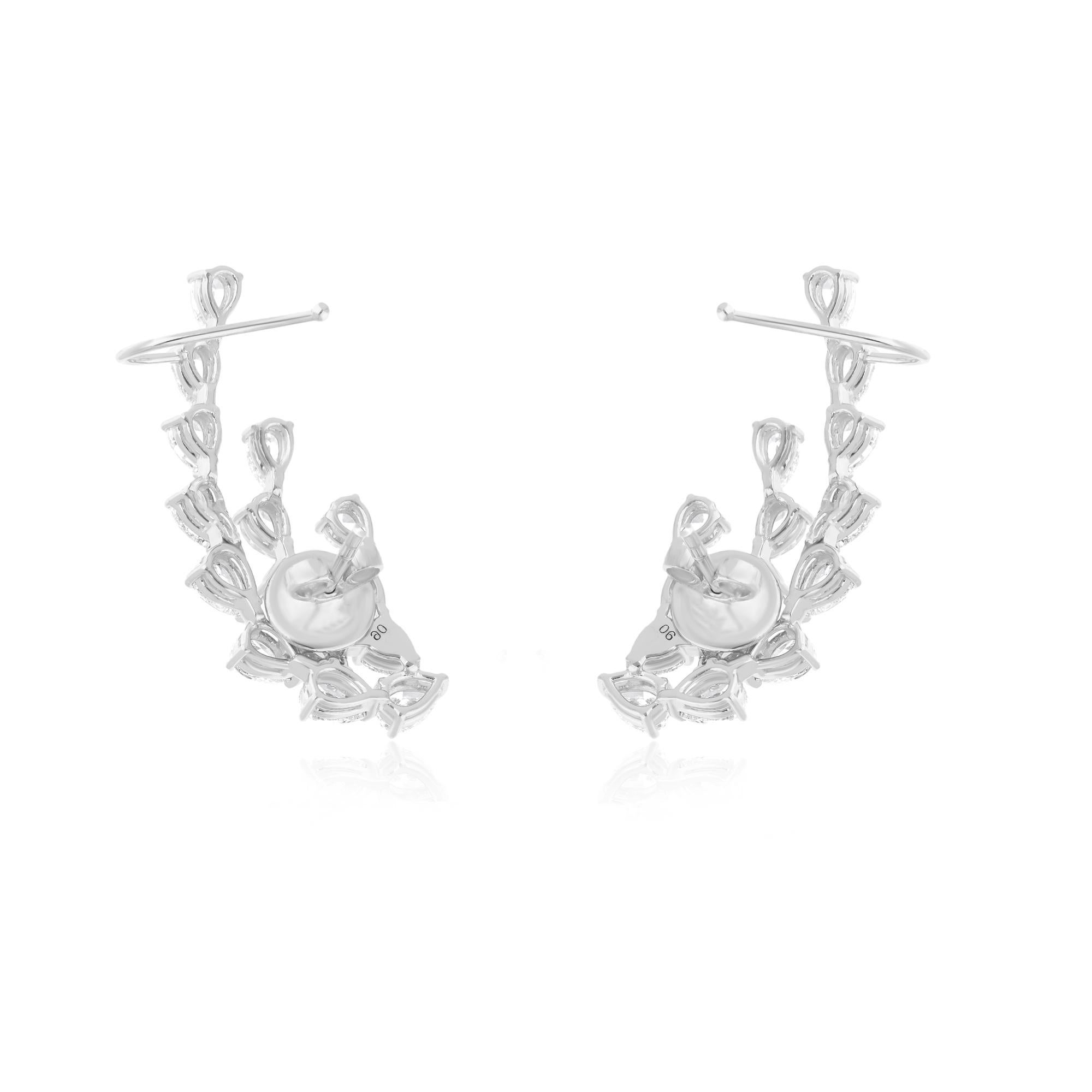 Modern 3.4 Carat SI Clarity HI Color Pear Diamond Ear Cuff Earrings 14 Karat White Gold For Sale