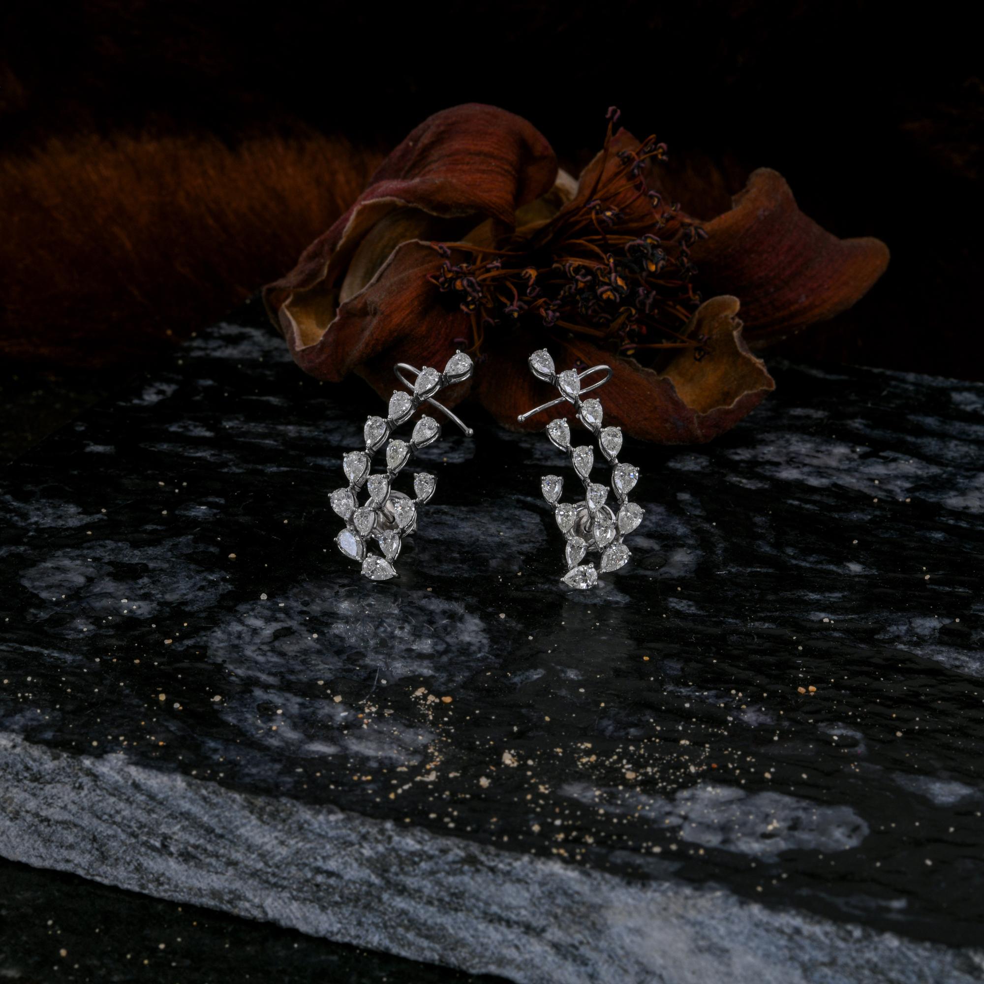 3.4 Carat SI Clarity HI Color Pear Diamond Ear Cuff Earrings 14 Karat White Gold In New Condition For Sale In Diera, Dubai