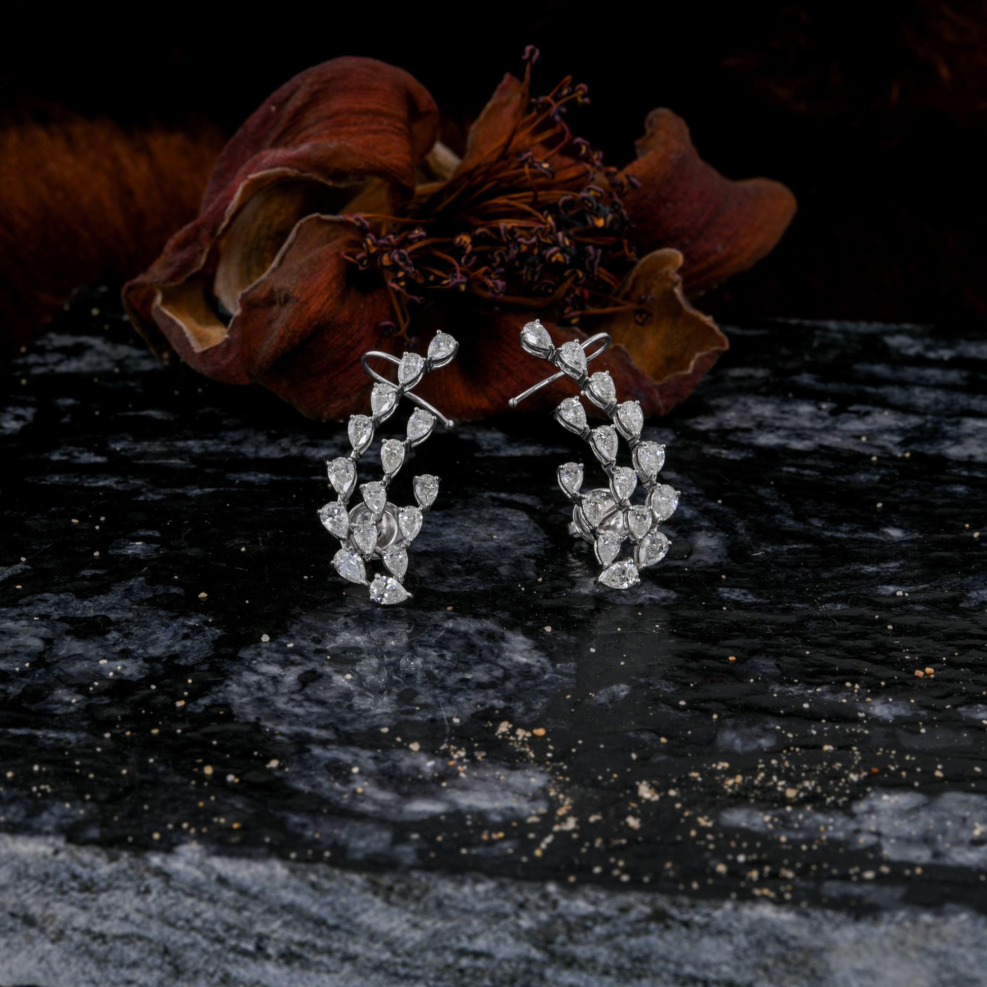 Modern 3.4 Carat SI Clarity HI Color Pear Diamond Ear Cuff Earrings 18 Karat White Gold For Sale