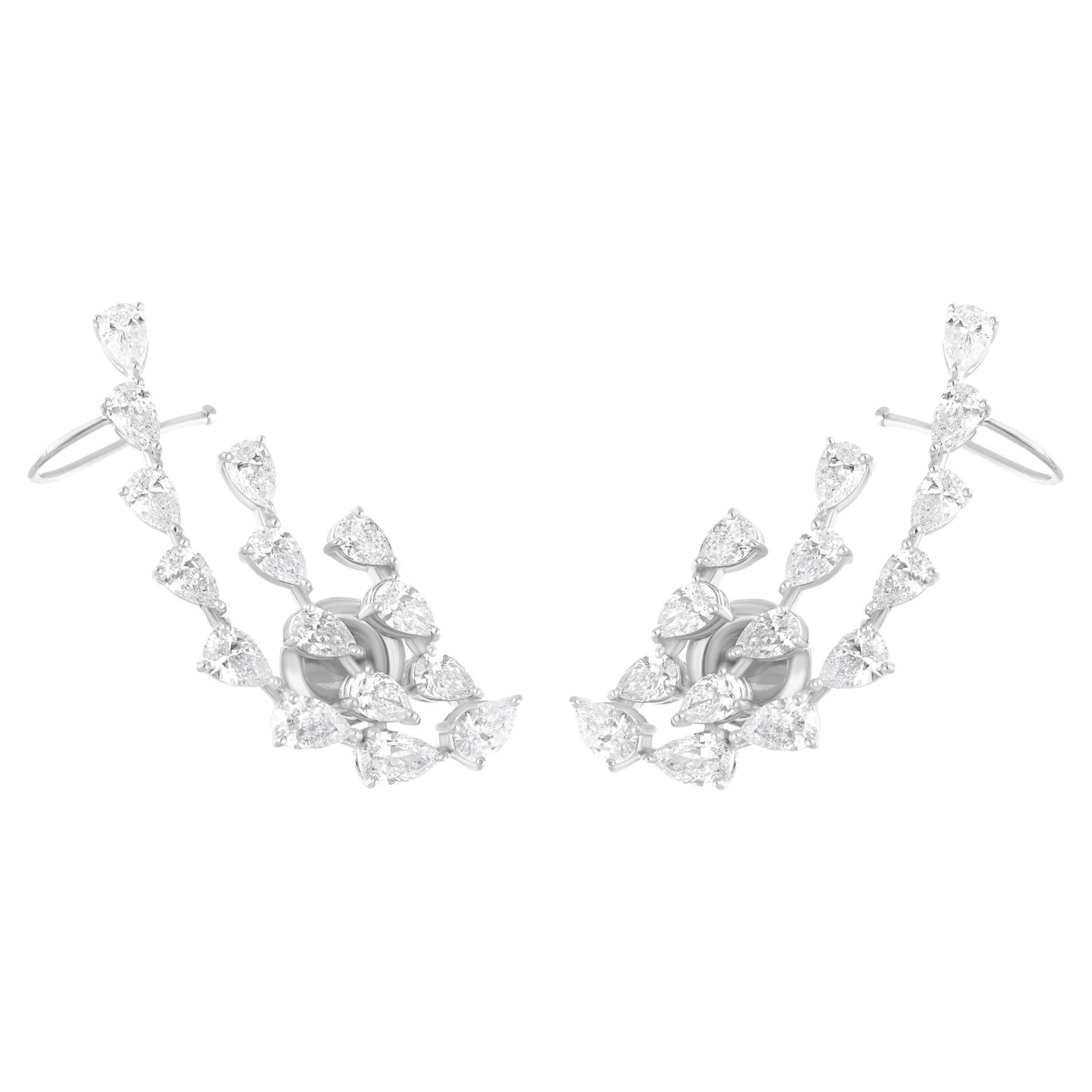 3.4 Carat SI Clarity HI Color Pear Diamond Ear Cuff Earrings 18 Karat White Gold