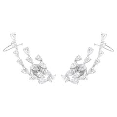 3.4 Carat SI Clarity HI Color Pear Diamond Ear Cuff Earrings 18 Karat White Gold