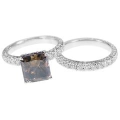 3.4 Carat Smoky Green Diamond and 2.58 Carat White Diamond Wedding Ring