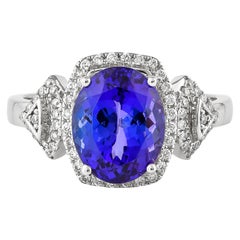 3.4 Carat Tanzanite and White Diamond Ring in 18 Karat White Gold