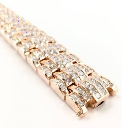 34 Carat Total Weight Diamond 14 Karat Rose Gold Wide Link Bracelet