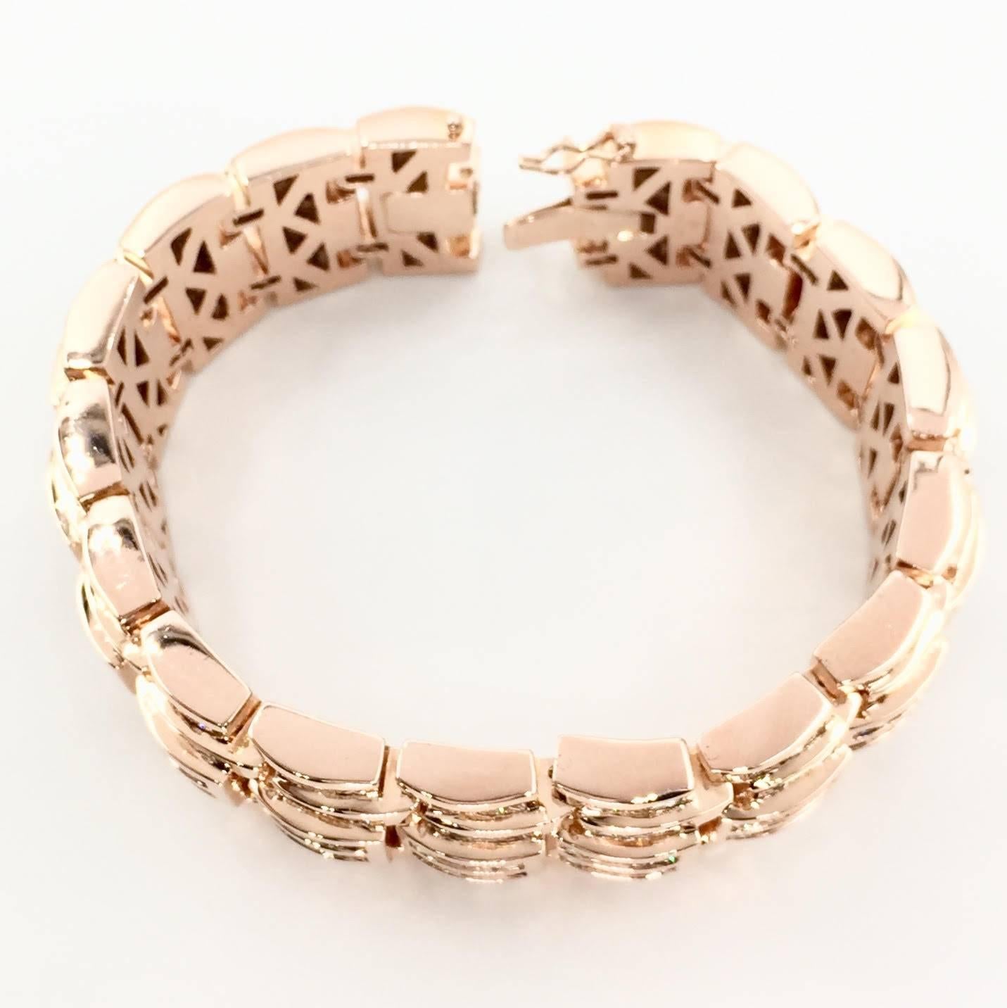 34 Carat Total Weight Diamond 14 Karat Rose Gold Wide Link Bracelet In Excellent Condition For Sale In Pikesville, MD