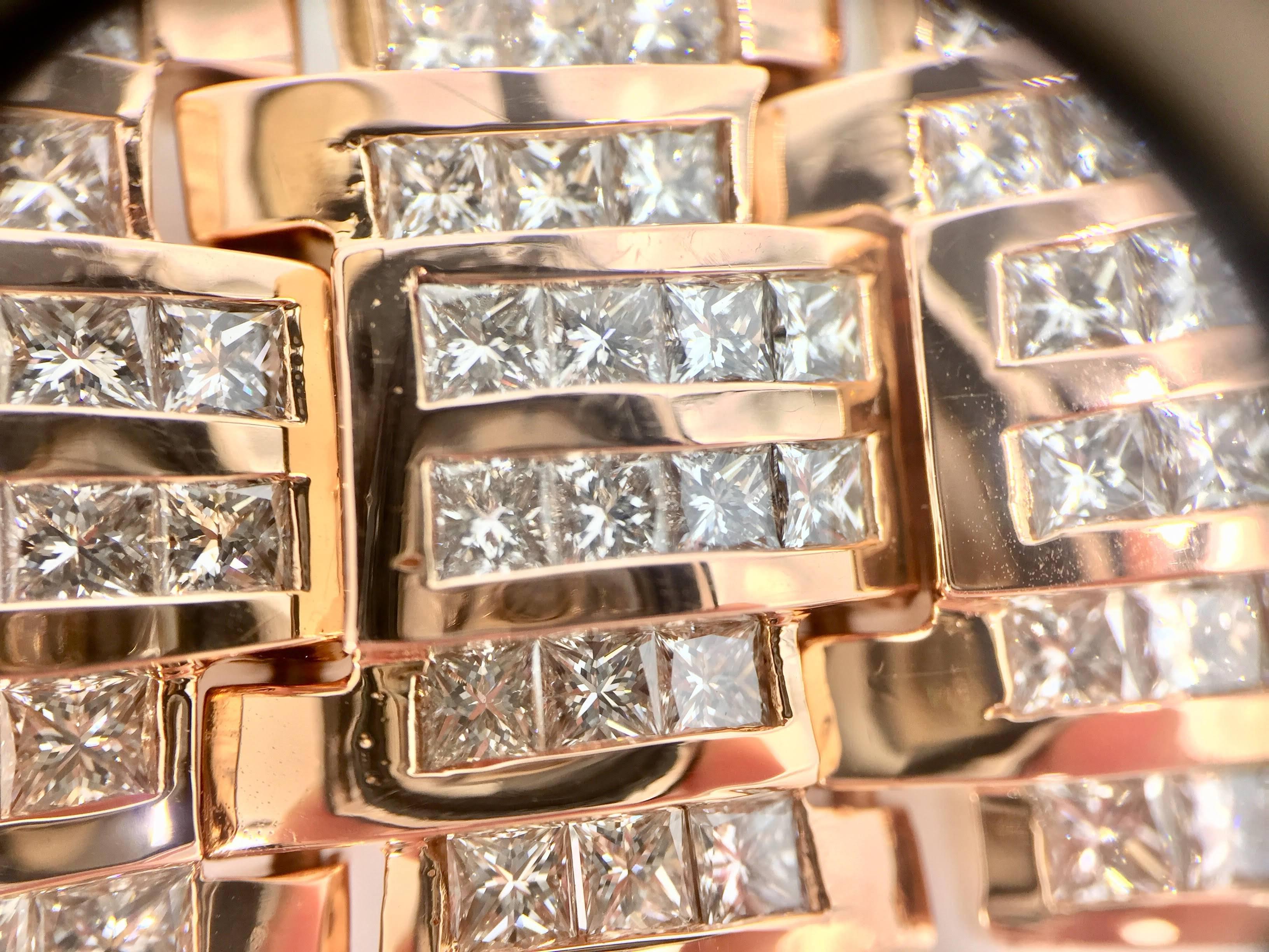 34 Carat Total Weight Diamond 14 Karat Rose Gold Wide Link Bracelet For Sale 2
