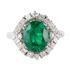 Sunita Nahata Smeraldo dello Zambia certificato GRS 3,40ct. Anello in 18KWG con diamante.
