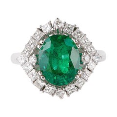 GRS Certified 3.4 Carat Zambian Emerald and Diamond Ring in 18 Karat White Gold