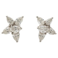 3.4 Ct Marquise Pear Diamond Stud Earrings 14 Karat White Gold Handmade Jewelry