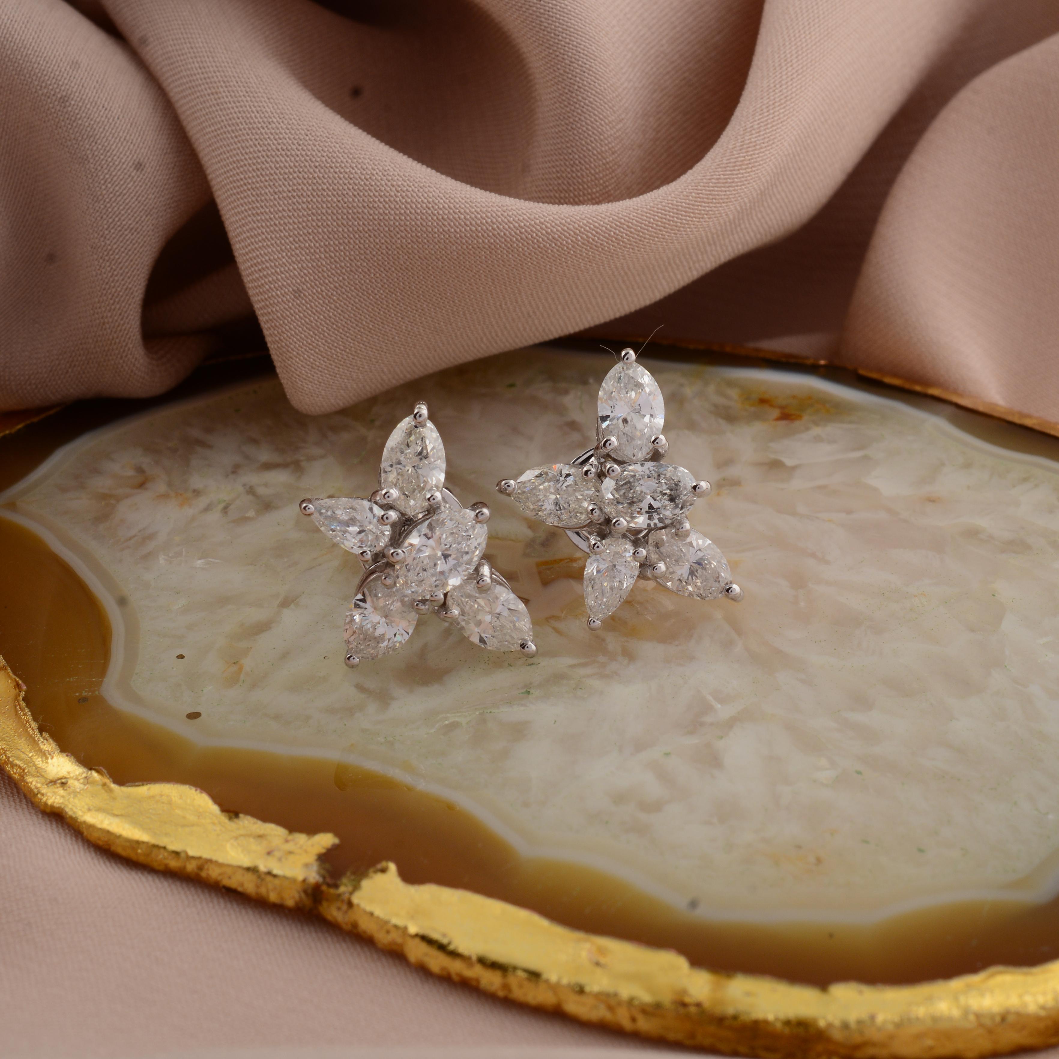 Modern 3.4 Ct. Marquise Pear Diamond Stud Earrings 18 Karat White Gold Handmade Jewelry For Sale