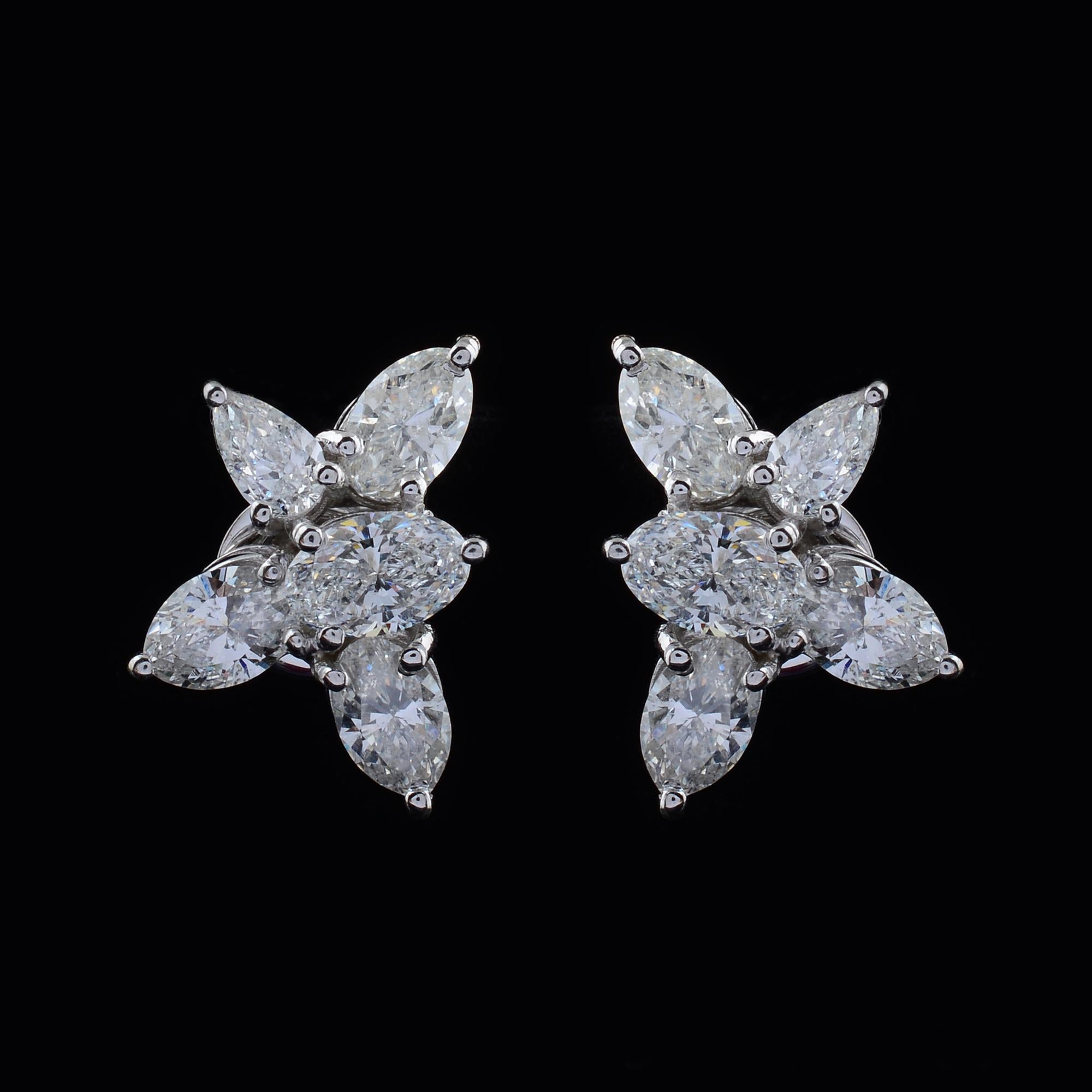 Women's 3.4 Ct. Marquise Pear Diamond Stud Earrings 18 Karat White Gold Handmade Jewelry For Sale
