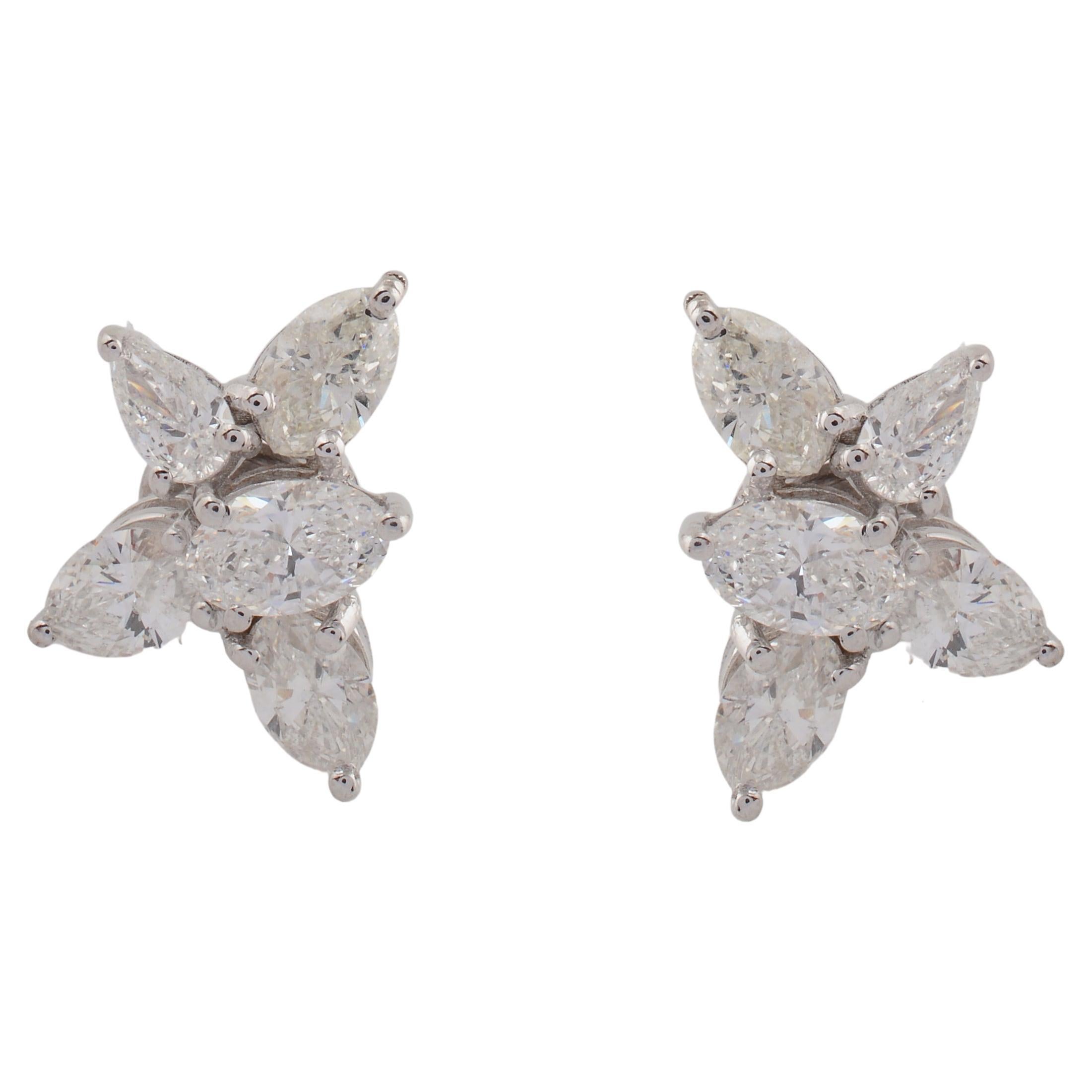 3.4 Ct. Marquise Pear Diamond Stud Earrings 18 Karat White Gold Handmade Jewelry For Sale