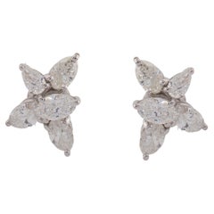 3,4 Ct. Clous d'oreilles en diamant poire marquise en or blanc 18 carats - Bijoux faits main