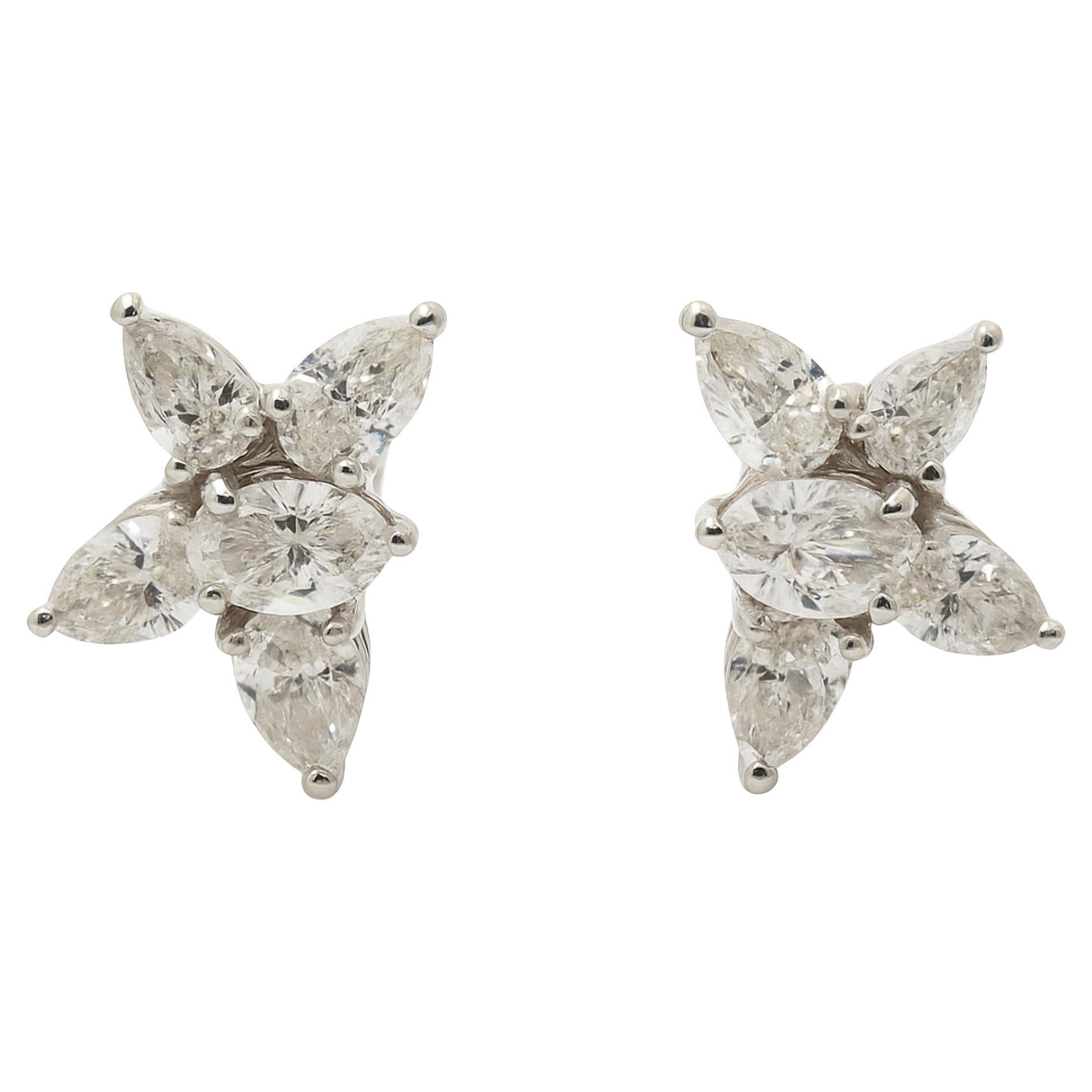 3.4 Ct Marquise Pear Diamond Stud Earrings 18 Karat White Gold Handmade Jewelry