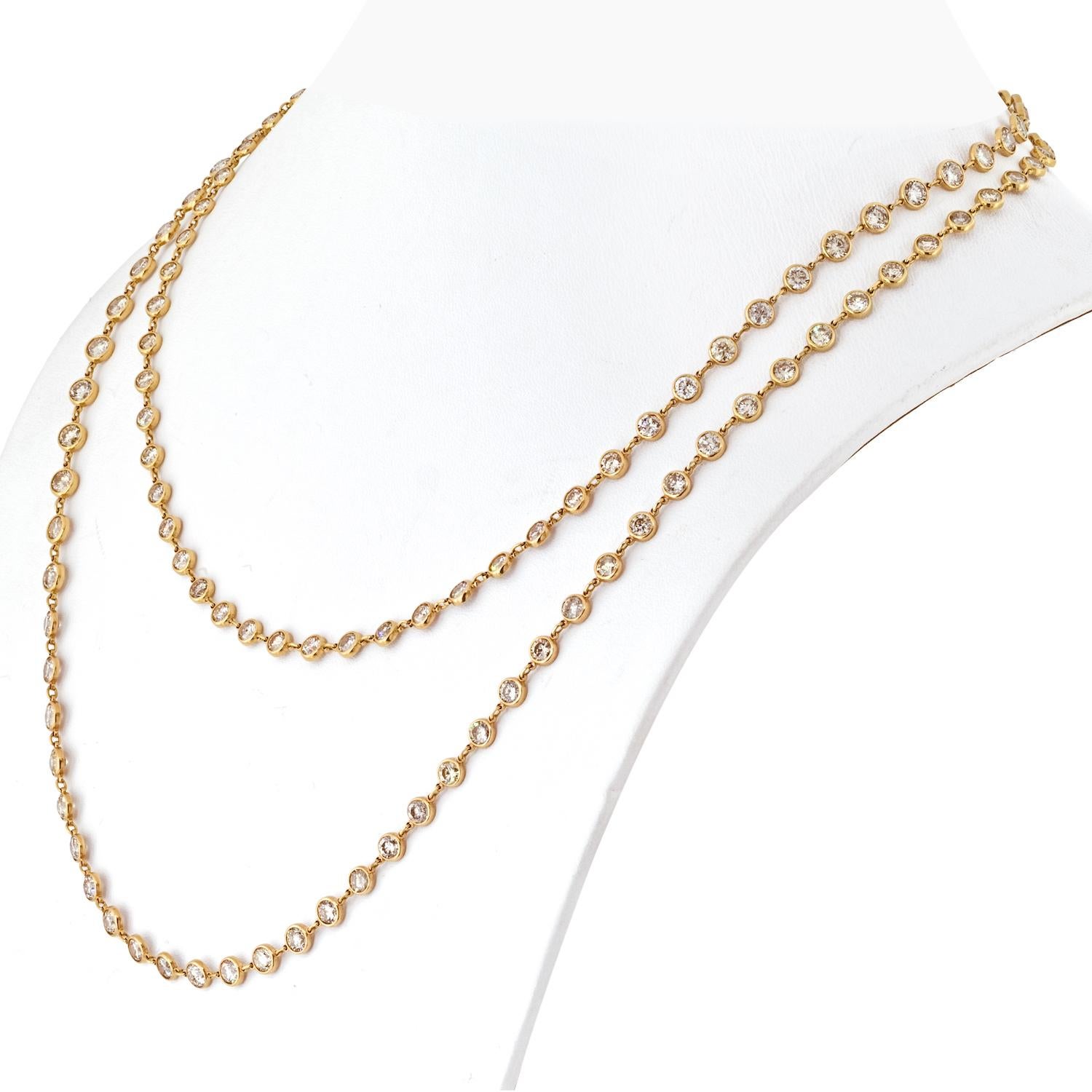 Modern 34 cttw 18K Yellow Gold Round Diamond By The Yard 43 Inches Chain Necklace For Sale