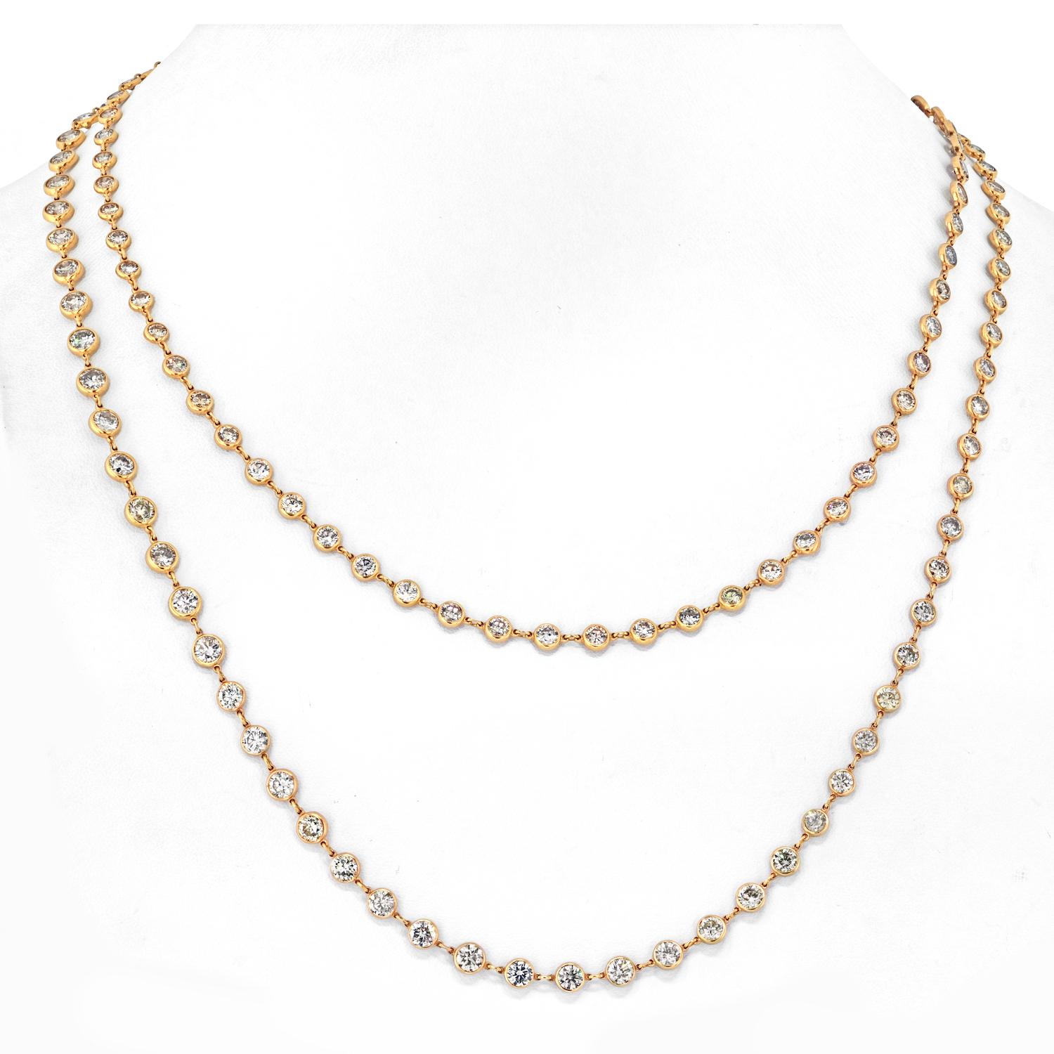 34 cttw 18K Yellow Gold Round Diamond By The Yard 43 Inches Chain Necklace For Sale