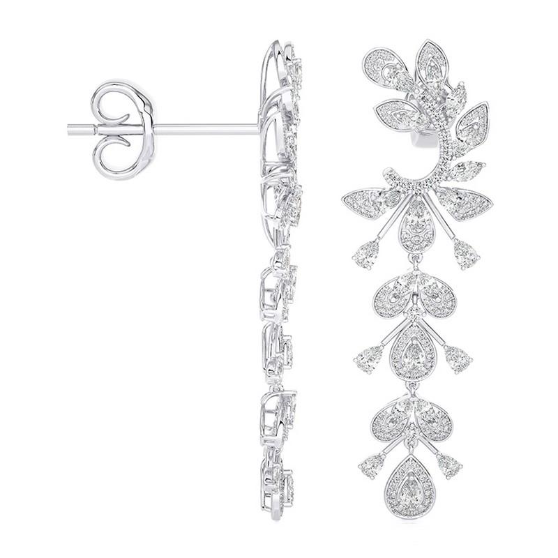 Taglio rotondo Orecchini pendenti in oro bianco 18 carati Collection'S con diamanti 3,4 CTW a forma di fantasia in vendita
