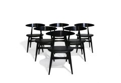 34 Hans J Wegner Black Laquered Oak Dining Chairs, Model CH 33 for Carl Hansen