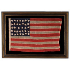 Antique 34 Haphazardly Placed Hand Sewn Stars on a Kansas Statehood American Flag