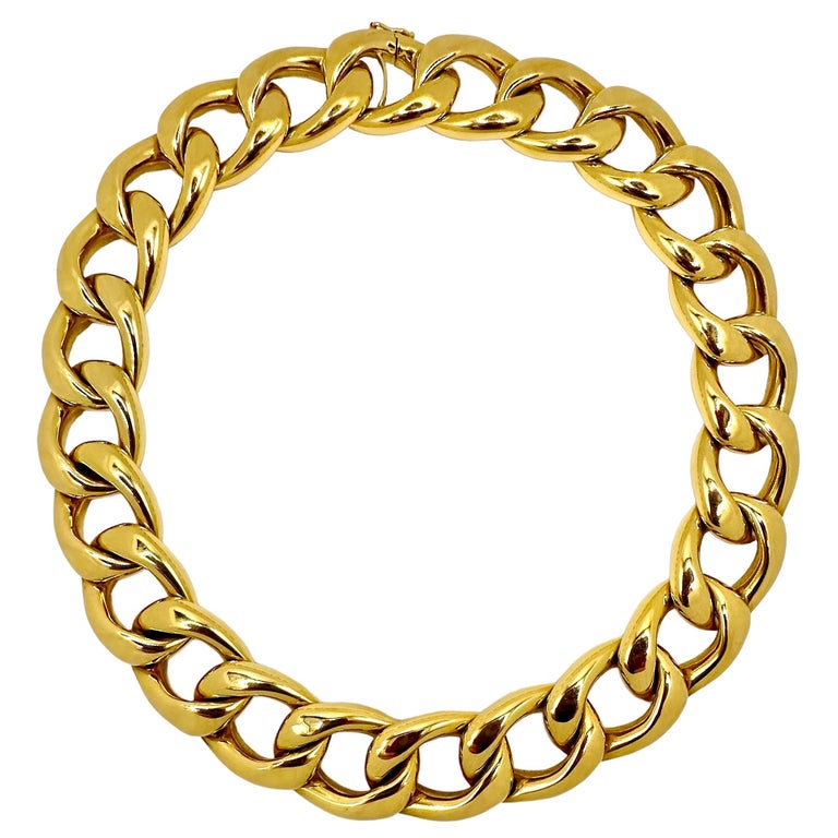 18K Yellow Gold Curb Link 2 Piece Necklace For Sale 5