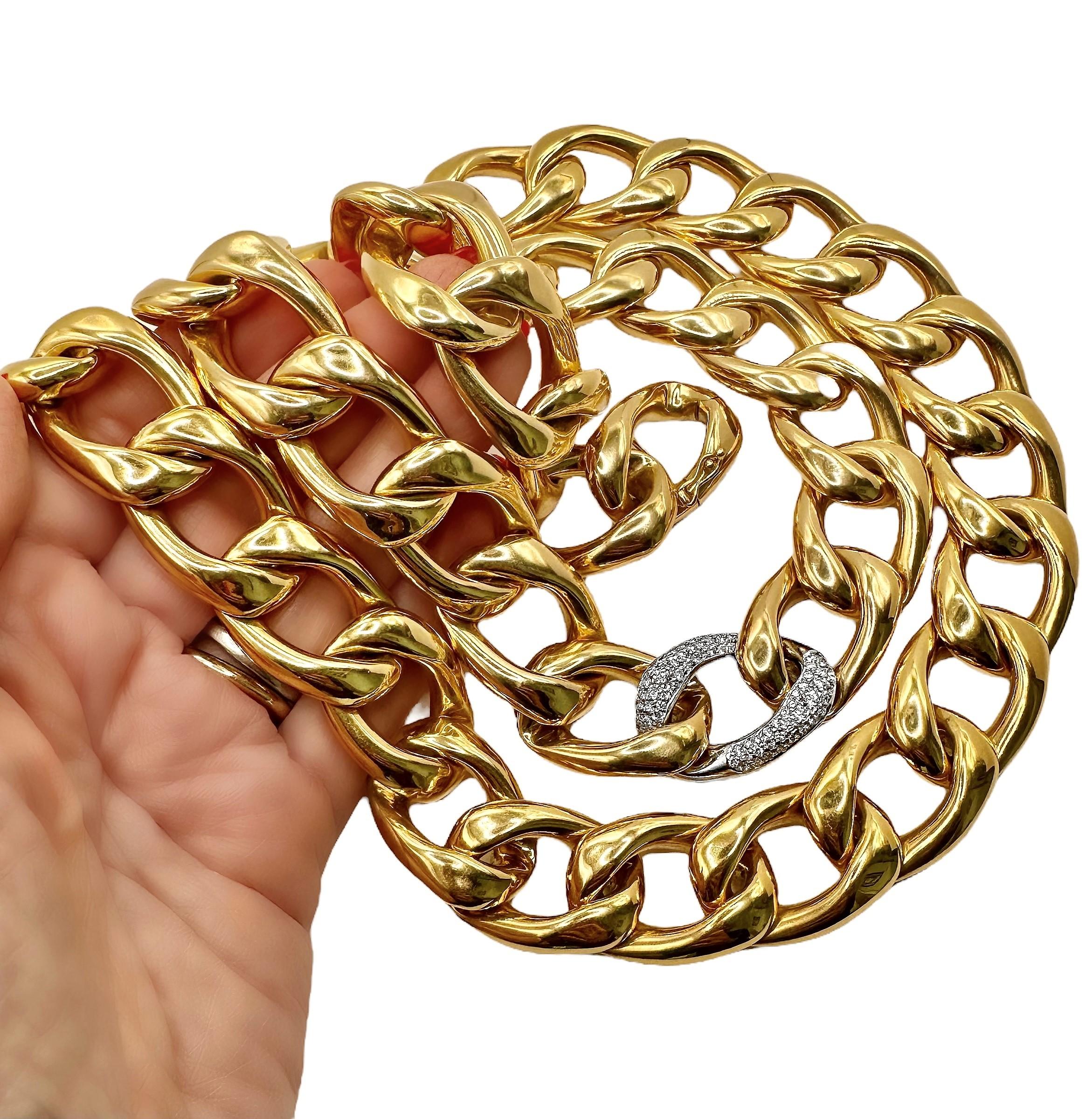 Moderne Collier 2 pièces en or jaune 18 carats de type Curb Link en vente