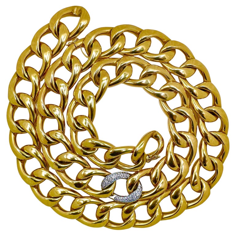 18K Yellow Gold Curb Link 2 Piece Necklace For Sale
