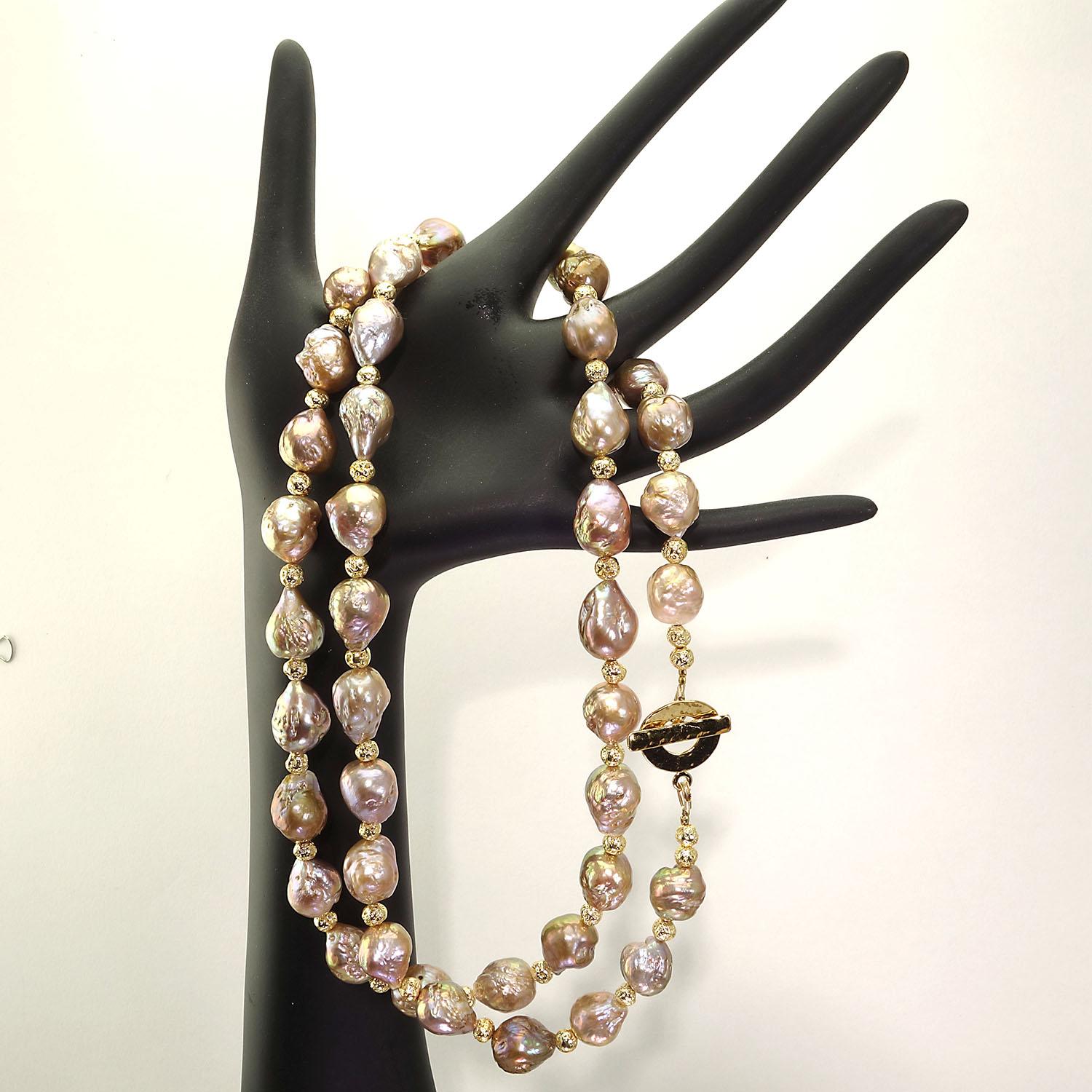 34 Inch Necklace of Natural Golden Freshwater Baroque Pearls In New Condition In Raleigh, NC
