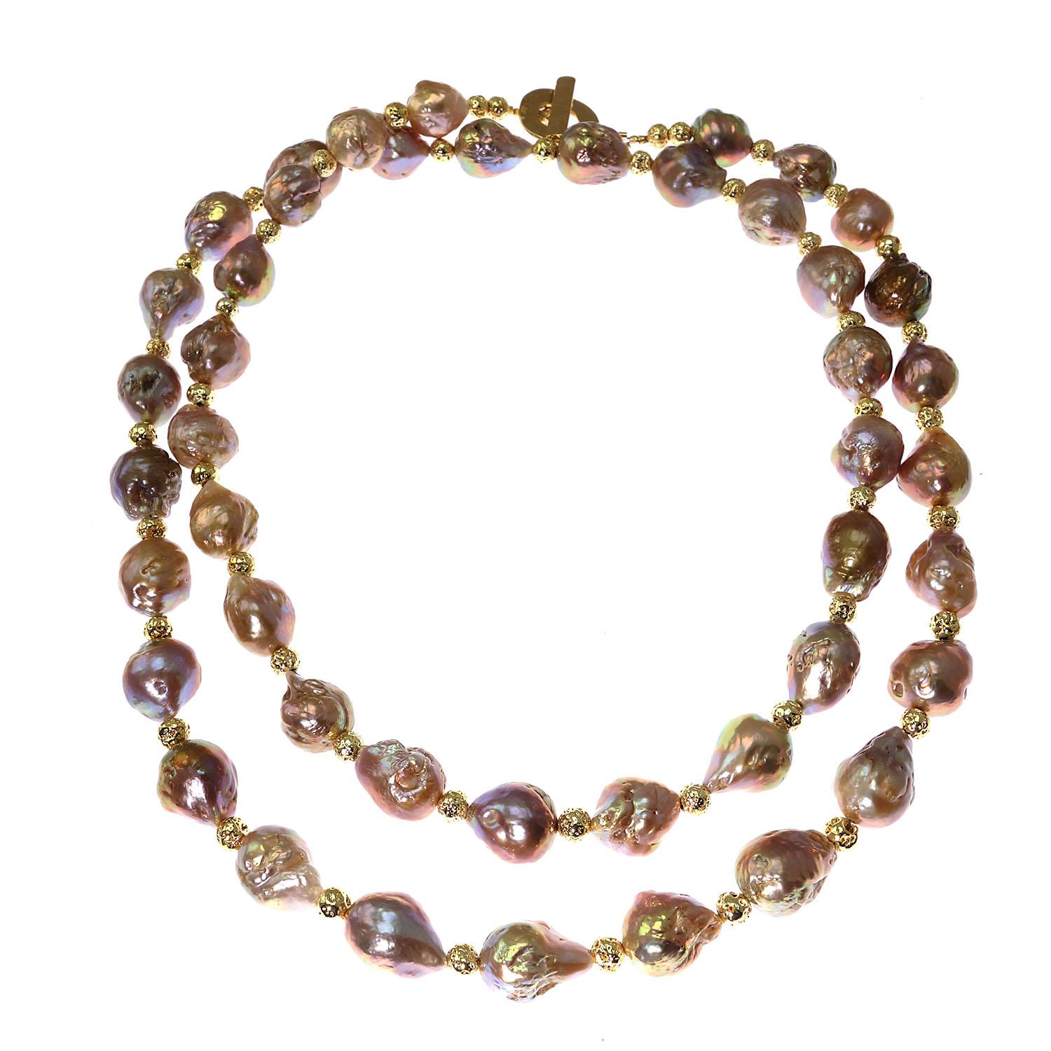 34 Inch Necklace of Natural Golden Freshwater Baroque Pearls 1