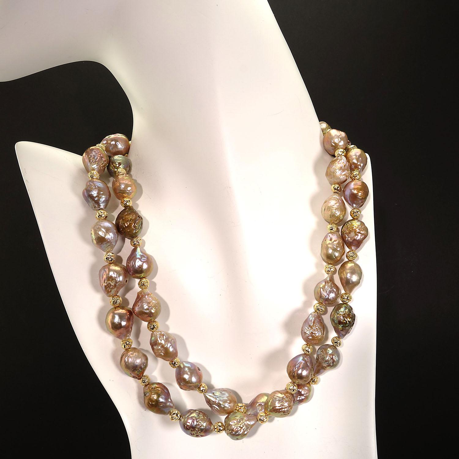 34 Inch Necklace of Natural Golden Freshwater Baroque Pearls 4