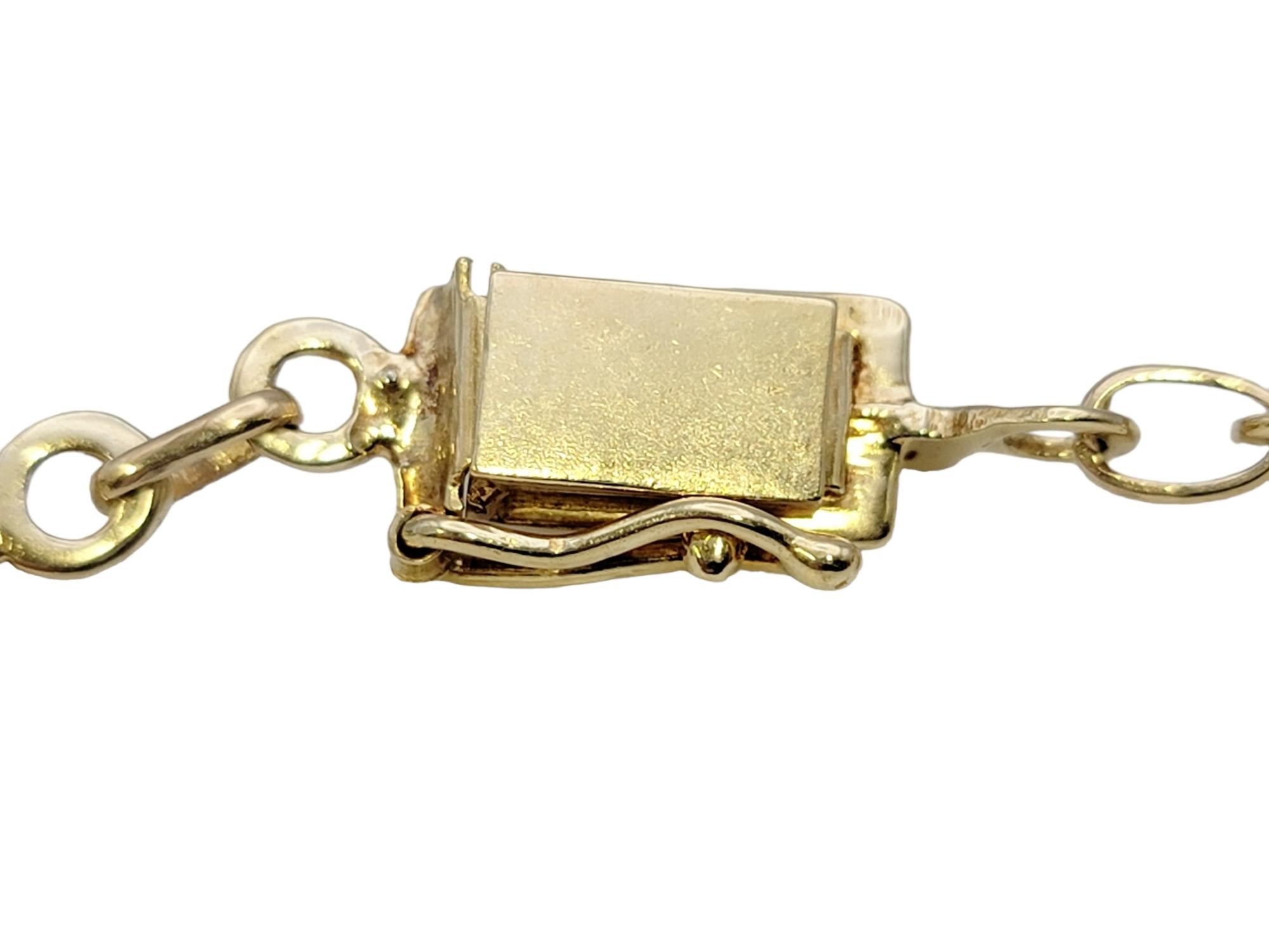 Triangular Cabochon Tiger's Eye Station Necklace 14 Karat Gold Chain For Sale 2