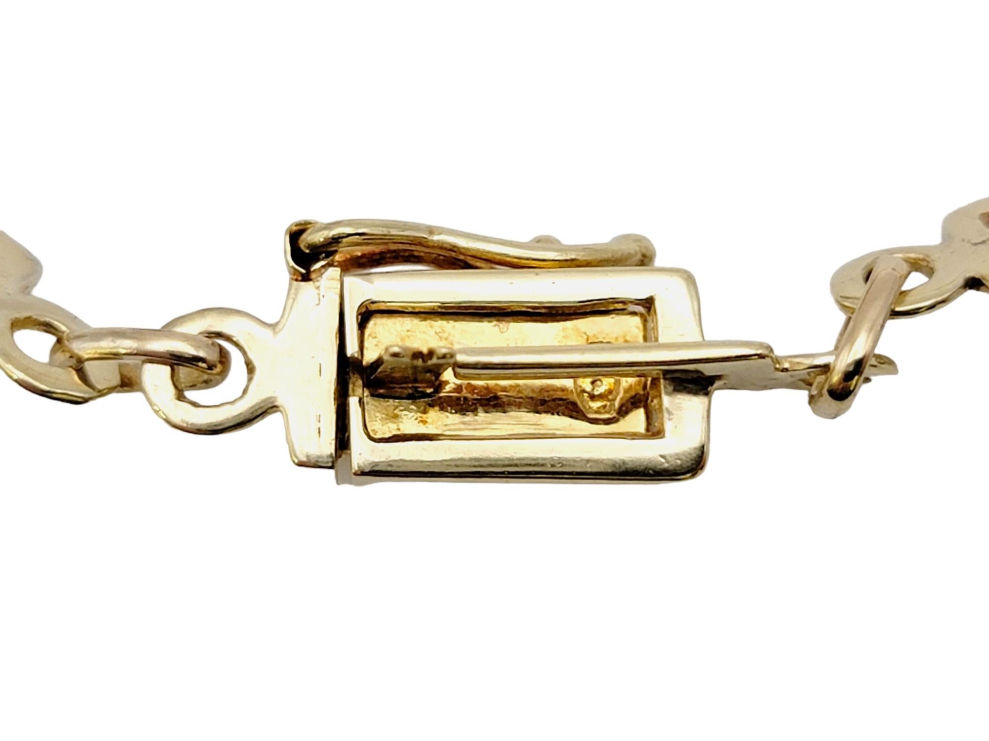 Triangular Cabochon Tiger's Eye Station Necklace 14 Karat Gold Chain For Sale 3