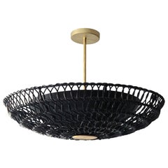 34" Pendelleuchte aus handgewebtem schwarzem Rattan, 12" OAH