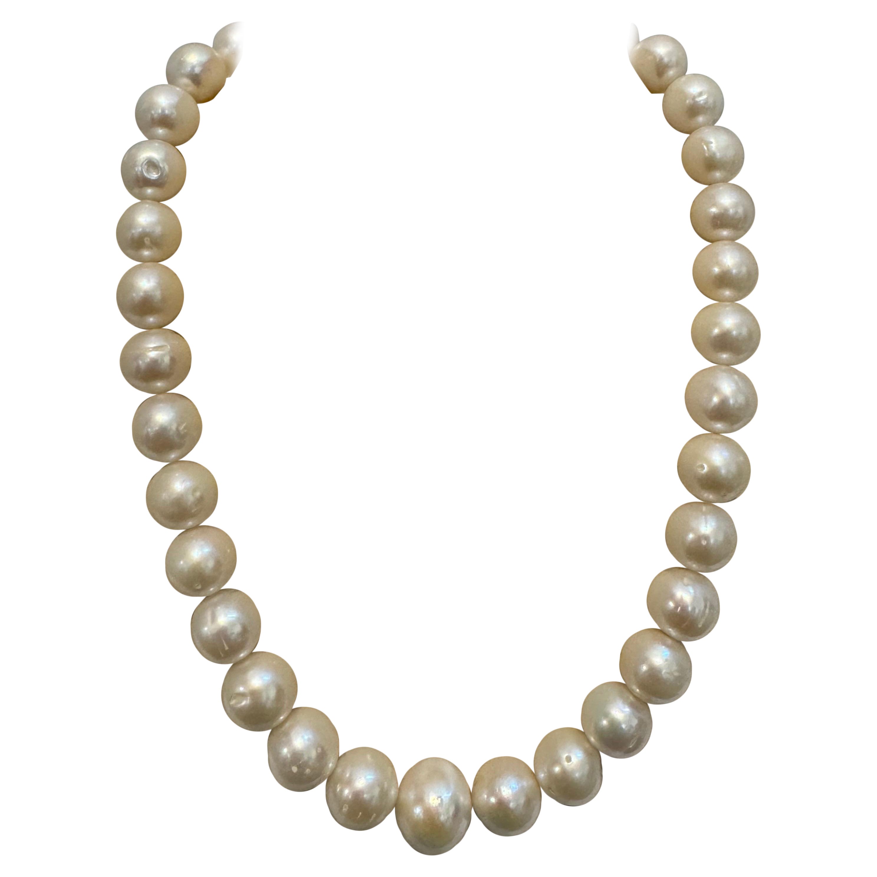 34 Redondo Blanco Agua Dulce  Collar de perlas con cierre de plata, 16 pulgadas