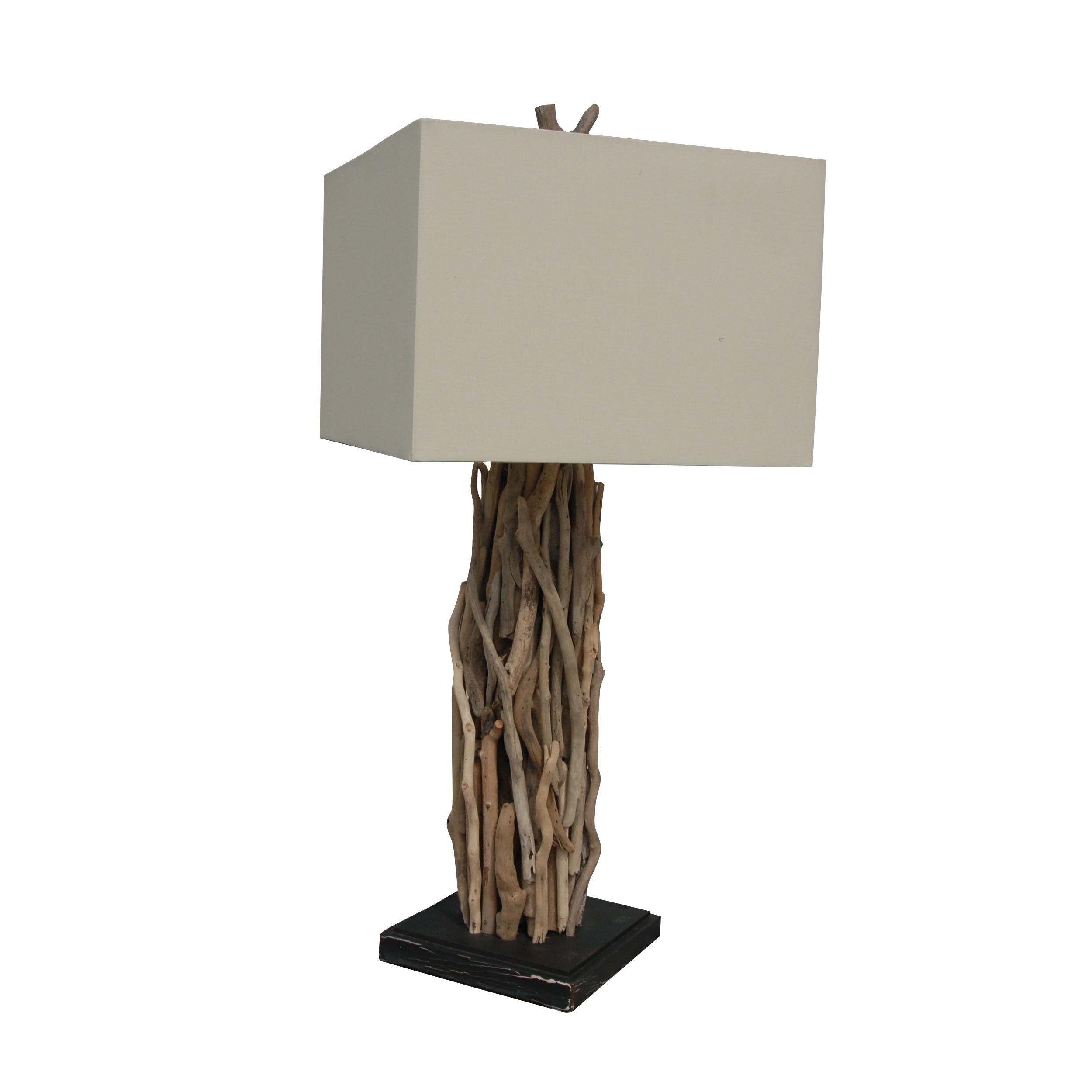 Asiatique Lampe de table en bois flotté rustique en vente