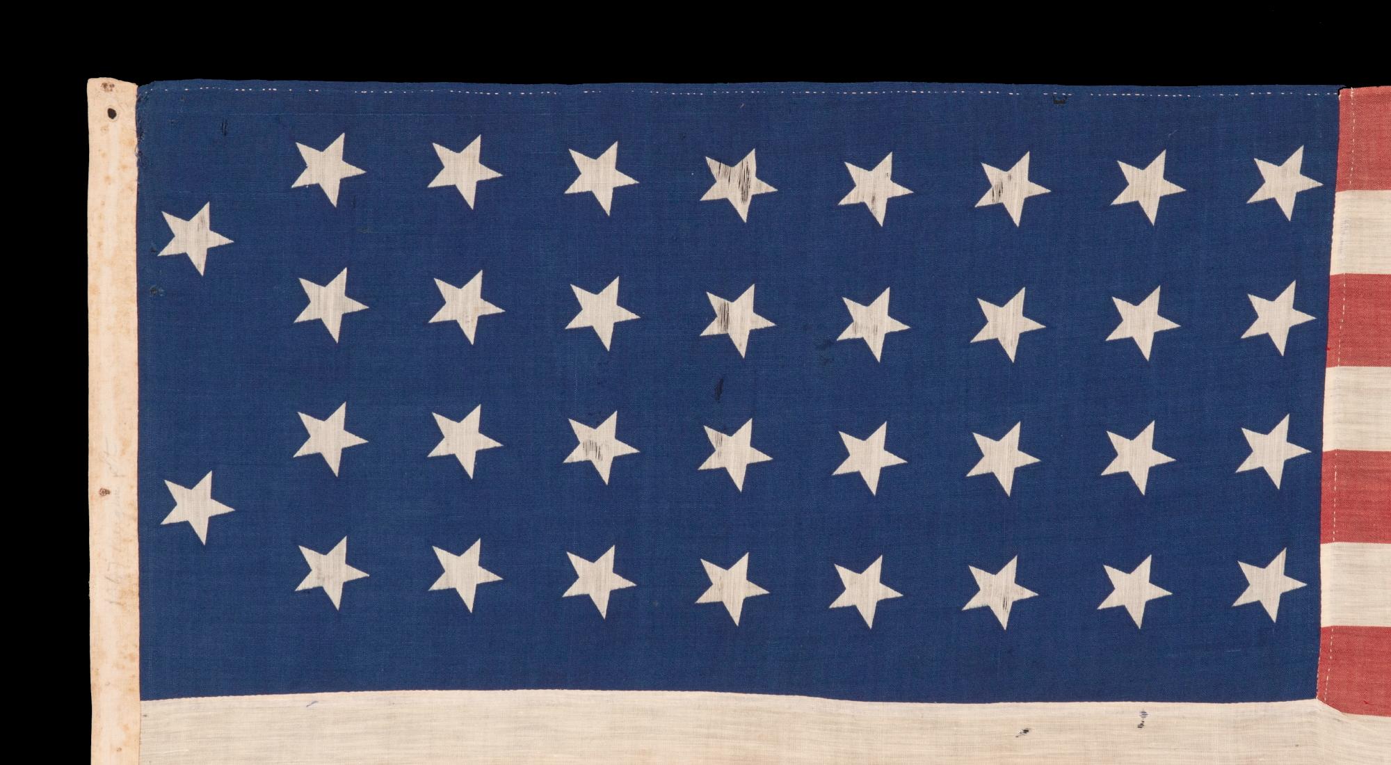 American 34 STAR AMERICAN FLAG, CIVIL WAR PERIOD, 1861-63, a RARE STYLE, KANSAS STATEHOOD For Sale