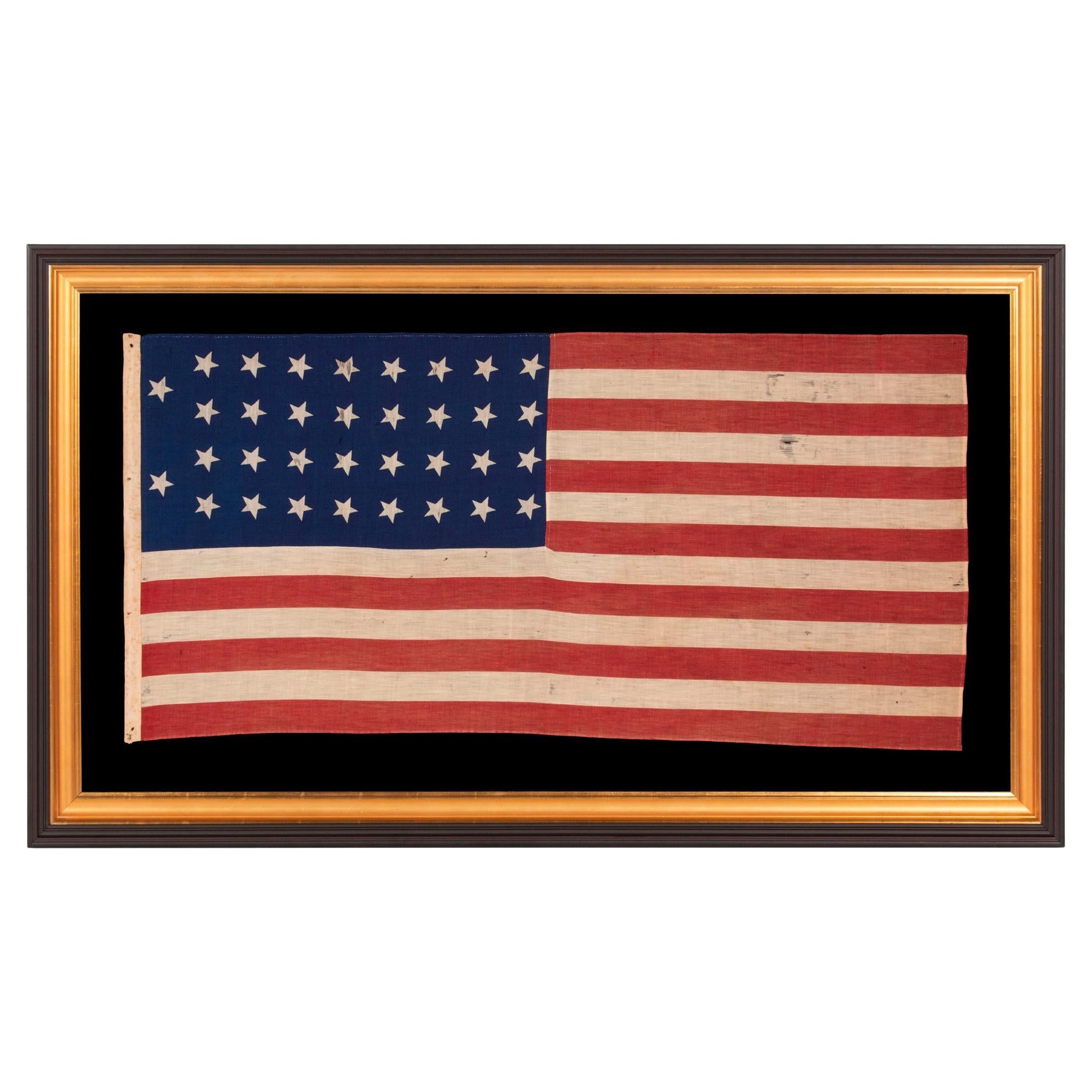34 STAR AMERICAN FLAG, CIVIL WAR PERIOD, 1861-63, a RARE STYLE, KANSAS STATEHOOD For Sale