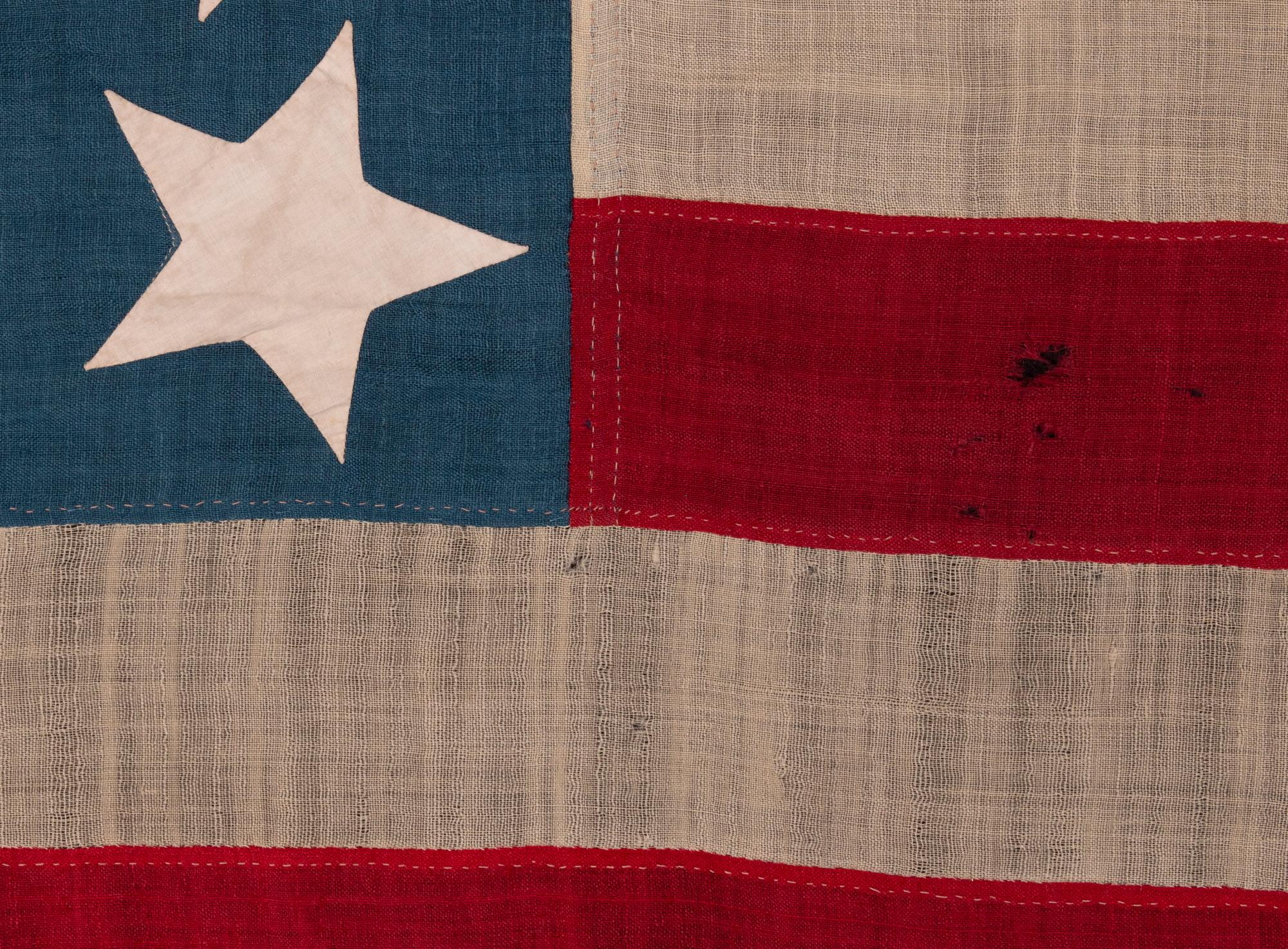 Mid-19th Century 34 Star American Flag, Steel Blue Canton, Kansas Statehood