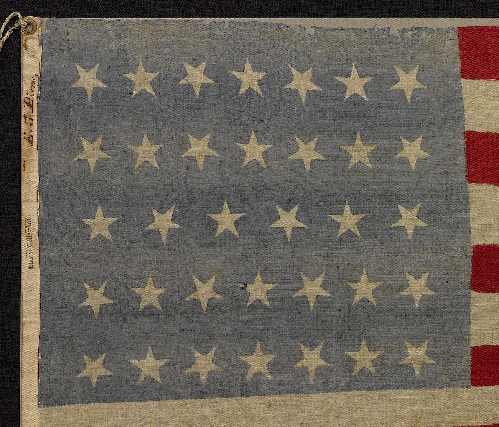 Classique américain Drapeau de parade américain à 34 étoiles, commémorant la création de l'État du Kansas, vers 1861-1863 en vente