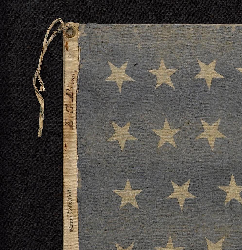 Milieu du XIXe siècle Drapeau de parade américain à 34 étoiles, commémorant la création de l'État du Kansas, vers 1861-1863 en vente
