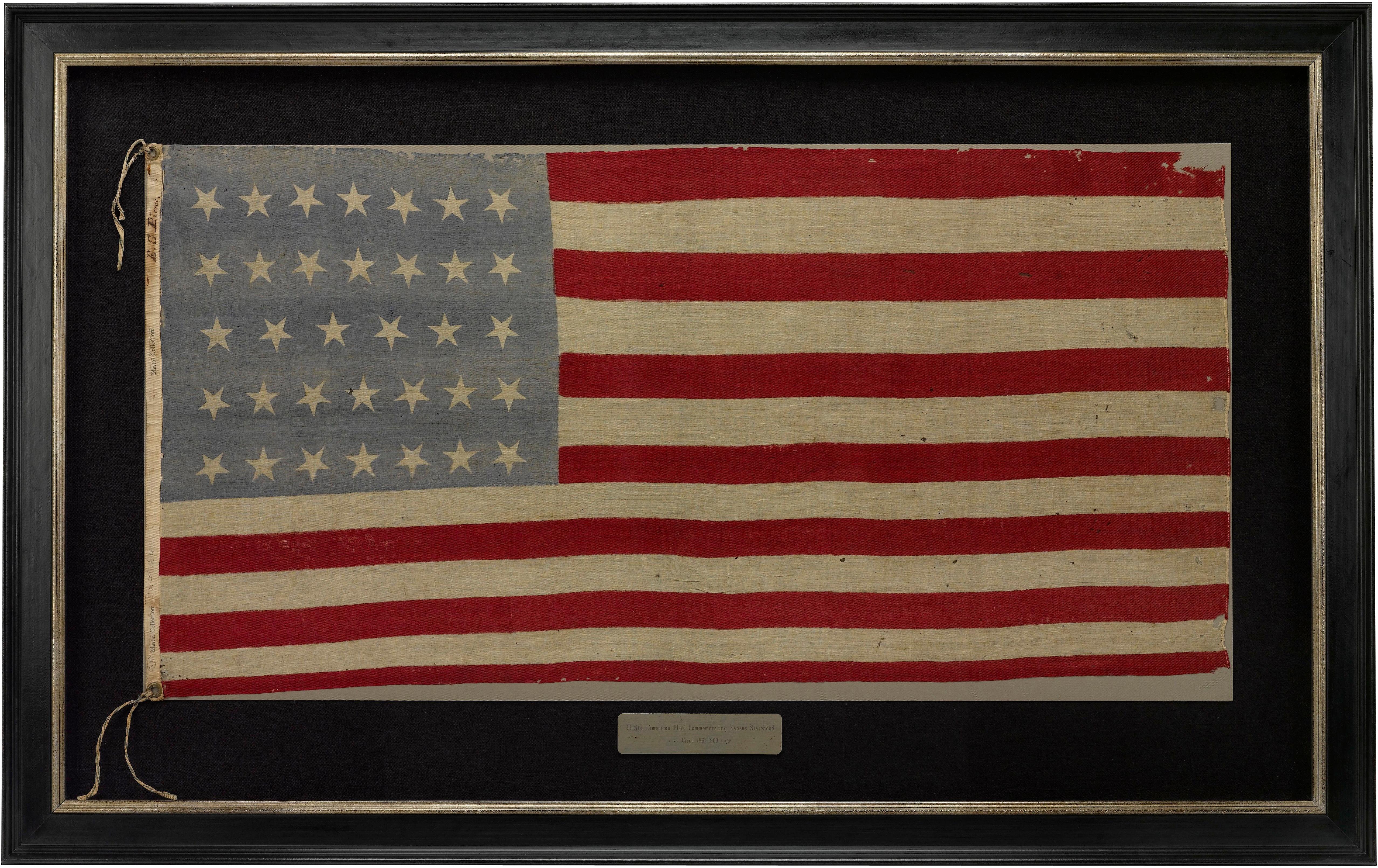 Drapeau de parade américain à 34 étoiles, commémorant la création de l'État du Kansas, vers 1861-1863 en vente 1