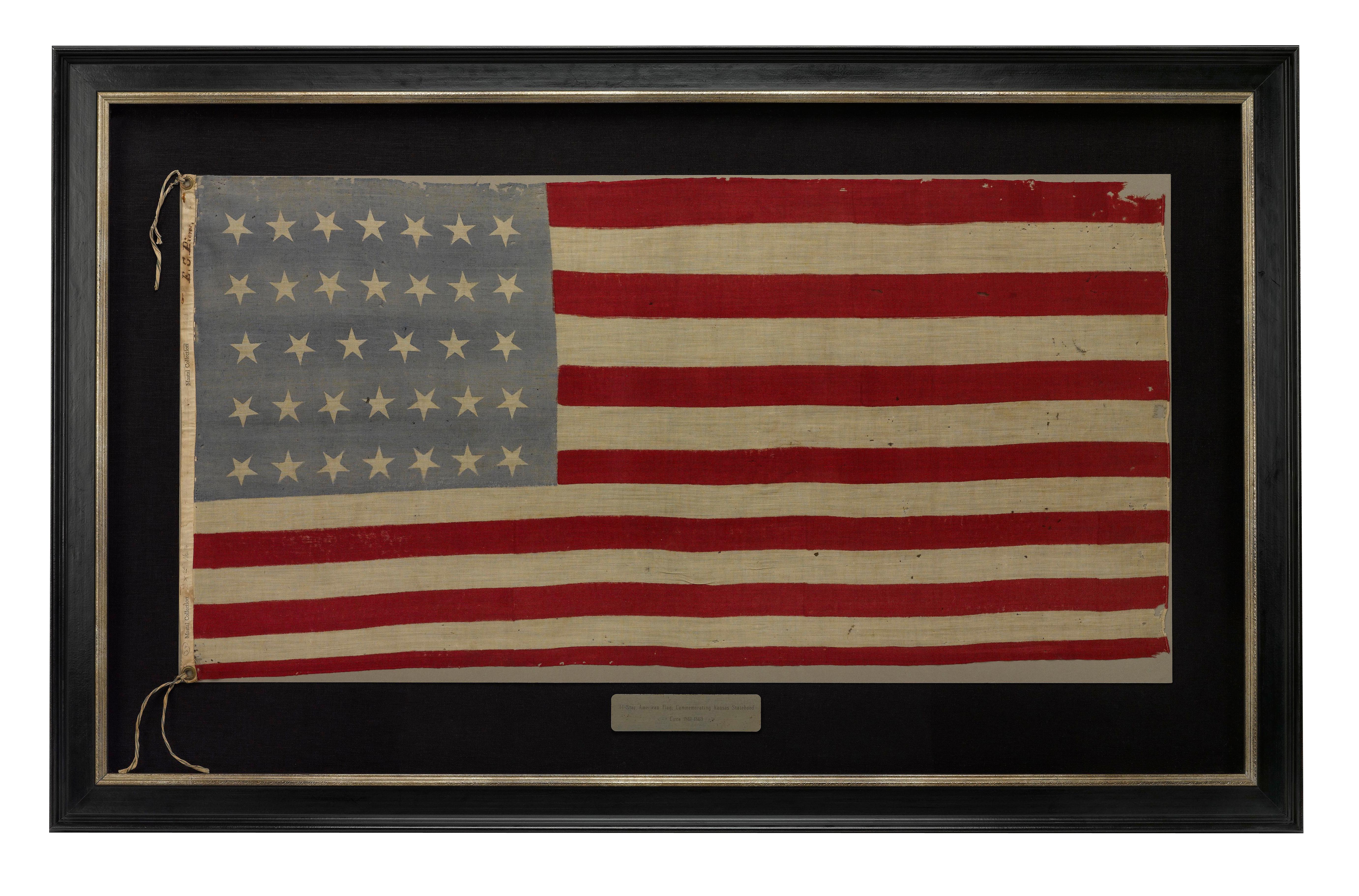 Drapeau de parade américain à 34 étoiles, commémorant la création de l'État du Kansas, vers 1861-1863 en vente 2
