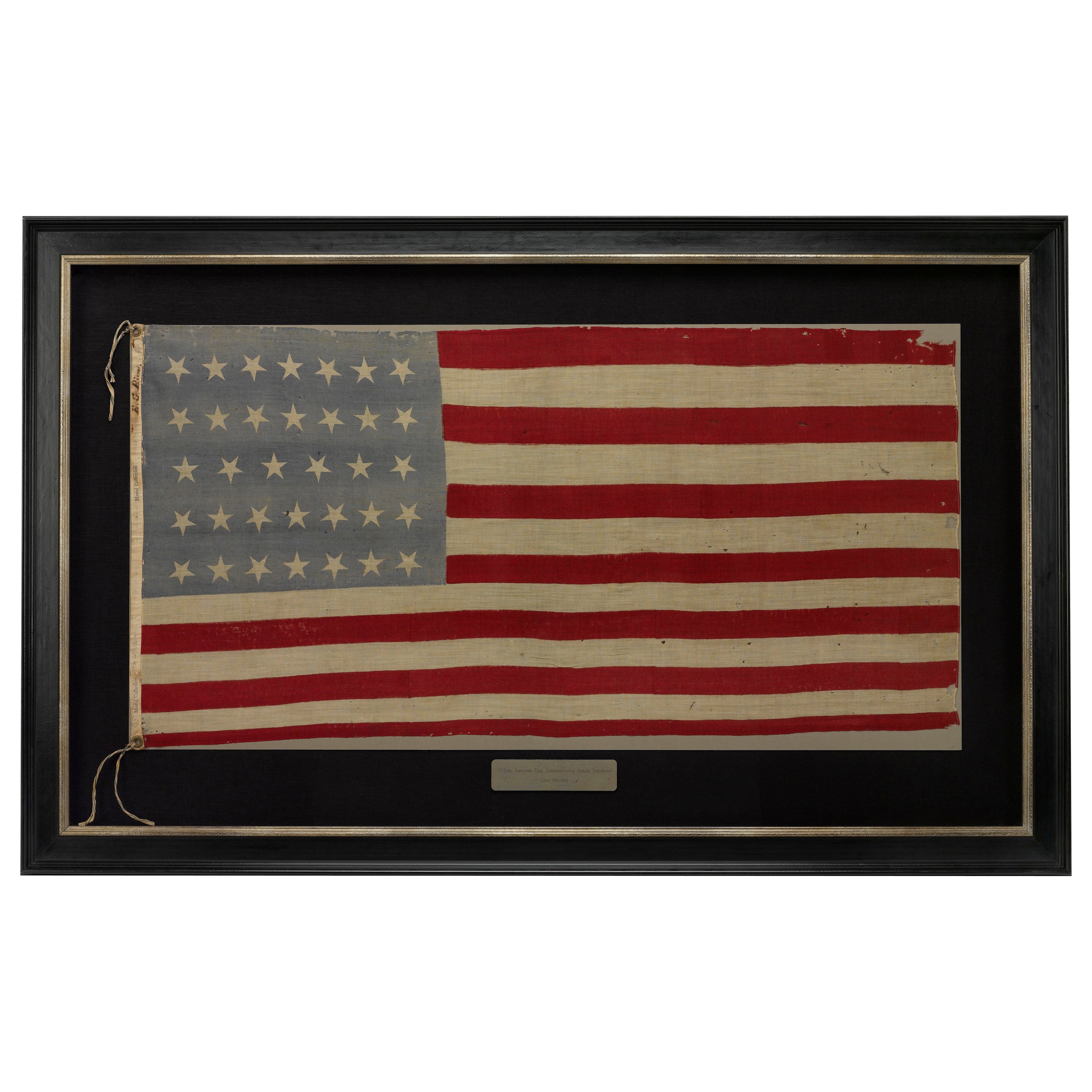 Drapeau de parade américain à 34 étoiles, commémorant la création de l
État du Kansas, vers 1861-1863