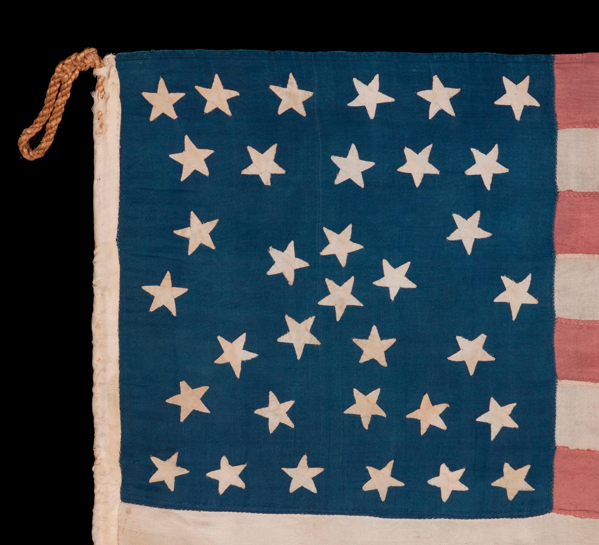 34 Star Antique American Flag with Hourglass Medallion Stars, ca 1861-1863 In Good Condition For Sale In York County, PA