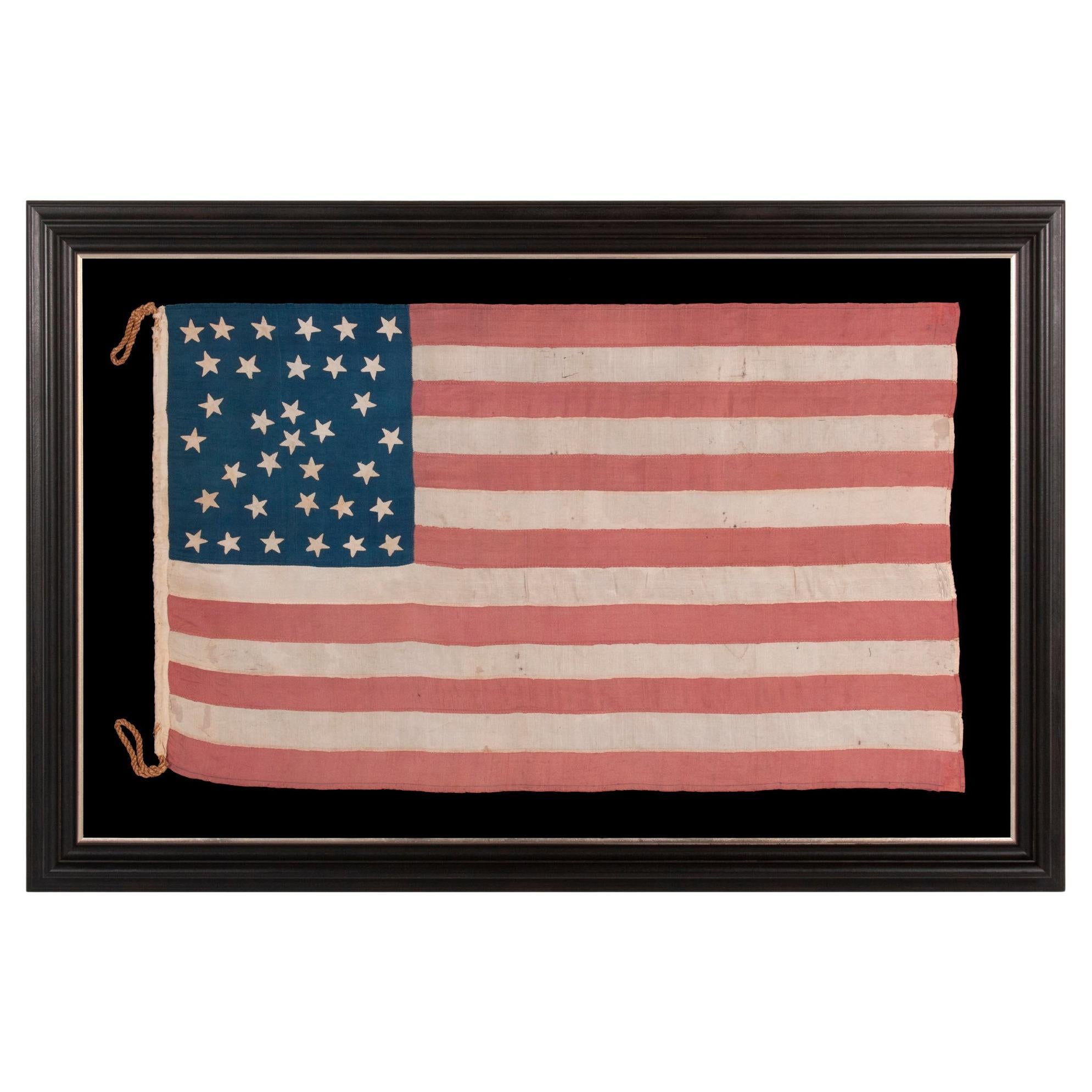 34 Star Antique American Flag with Hourglass Medallion Stars, ca 1861-1863 For Sale