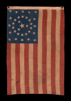 34 Star Antique American Flag with Rare Circle-in-a-square Pattern