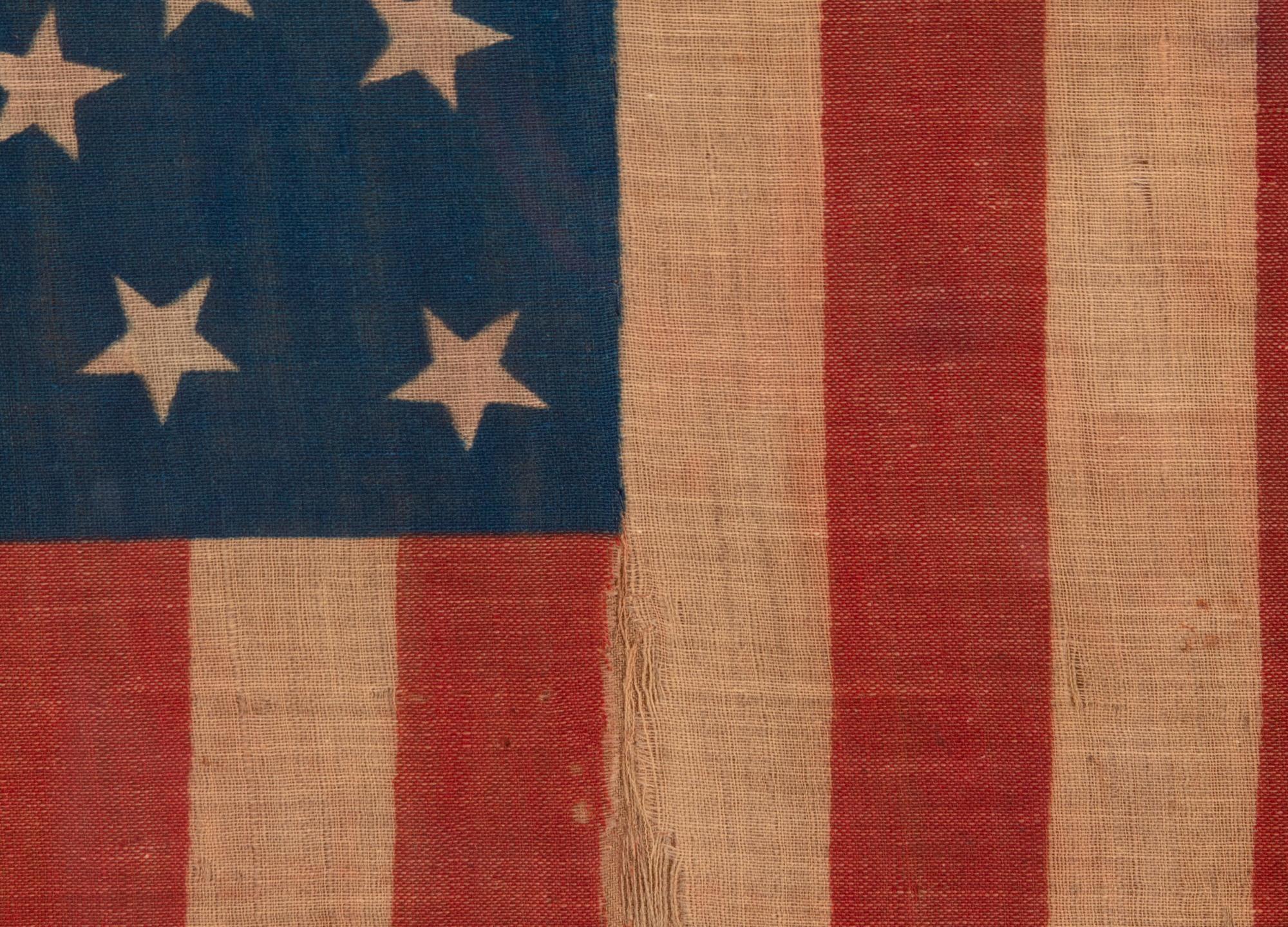 34 Star Antique American Flag with Rare Circle-in-a-square Pattern In Good Condition In York County, PA