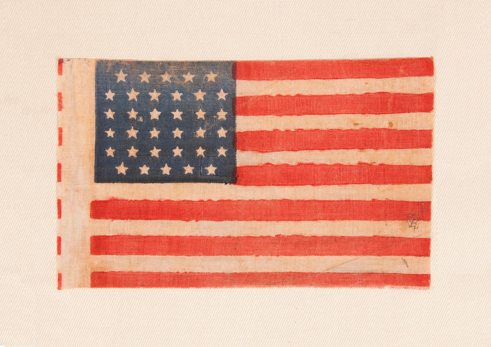 34-Sterne-Antike amerikanische Paradeflagge, Kansas Statehood, ca. 1861-1863 im Zustand „Gut“ im Angebot in York County, PA