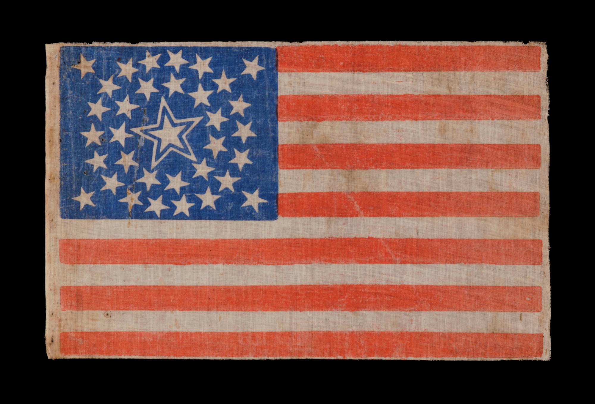 Drapeau de parade américain ancien à 34 étoiles, État du Kansas, vers 1861-1863 Bon état - En vente à York County, PA