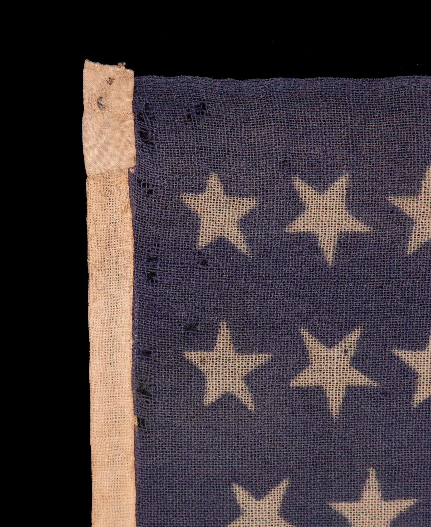 Mid-19th Century 34 TUMBLING STARS on an ANTIQUE AMERICAN FLAG, CIVIL WAR PERIOD, 1861-63, KANSAS For Sale
