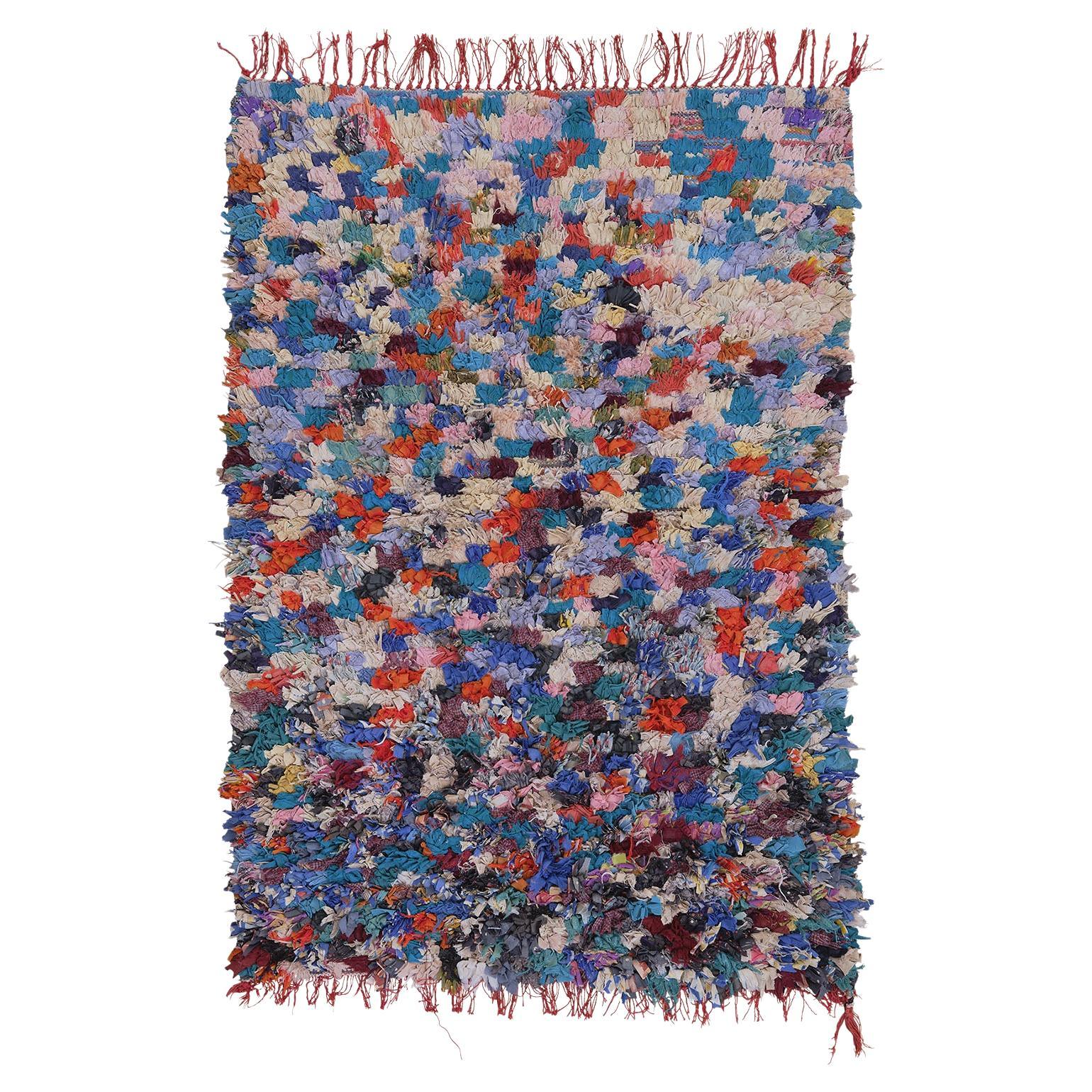 3’4” x 4’10” Bou 08 Multicolor Handmade Moroccan Cotton/Wool Boucherouite Rug